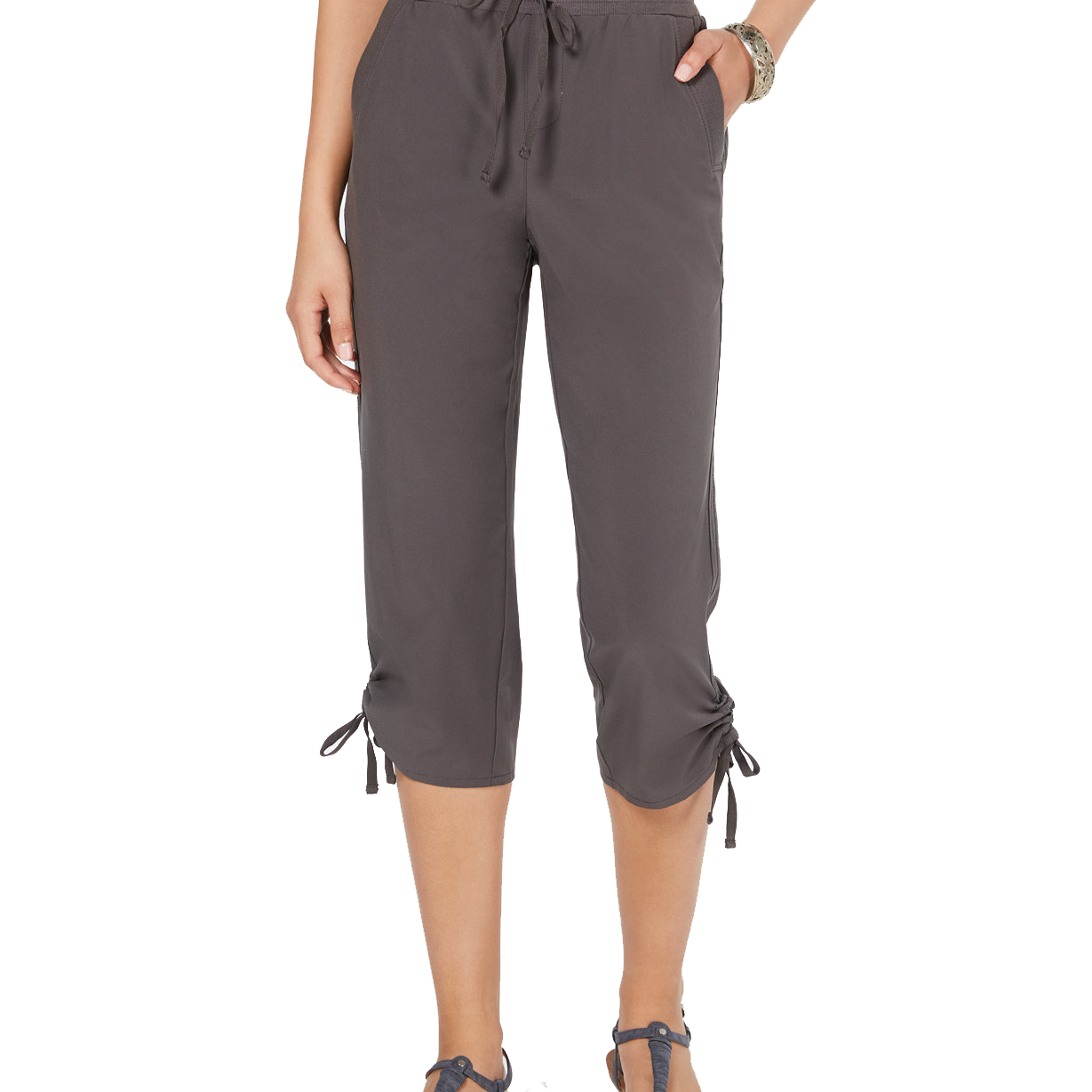 Style & Co Women Ruched Capri Jogger Pants Graphite Grey