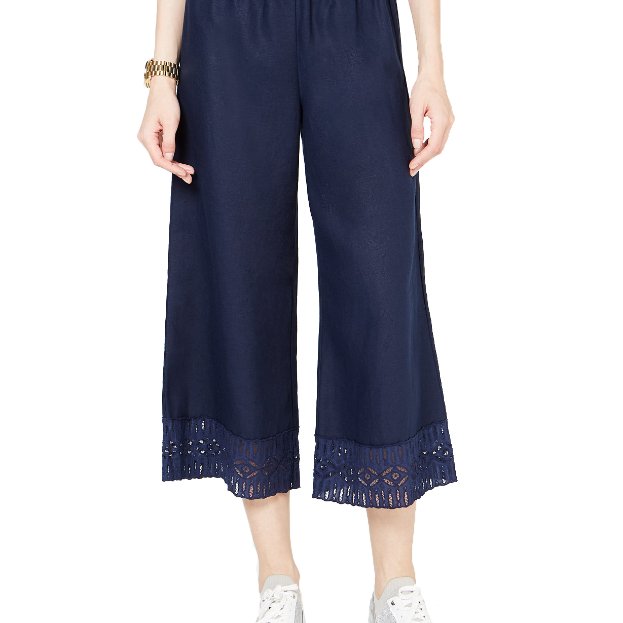 MICHAEL Michael Kors Women Lace Trim Cropped Pants True Navy
