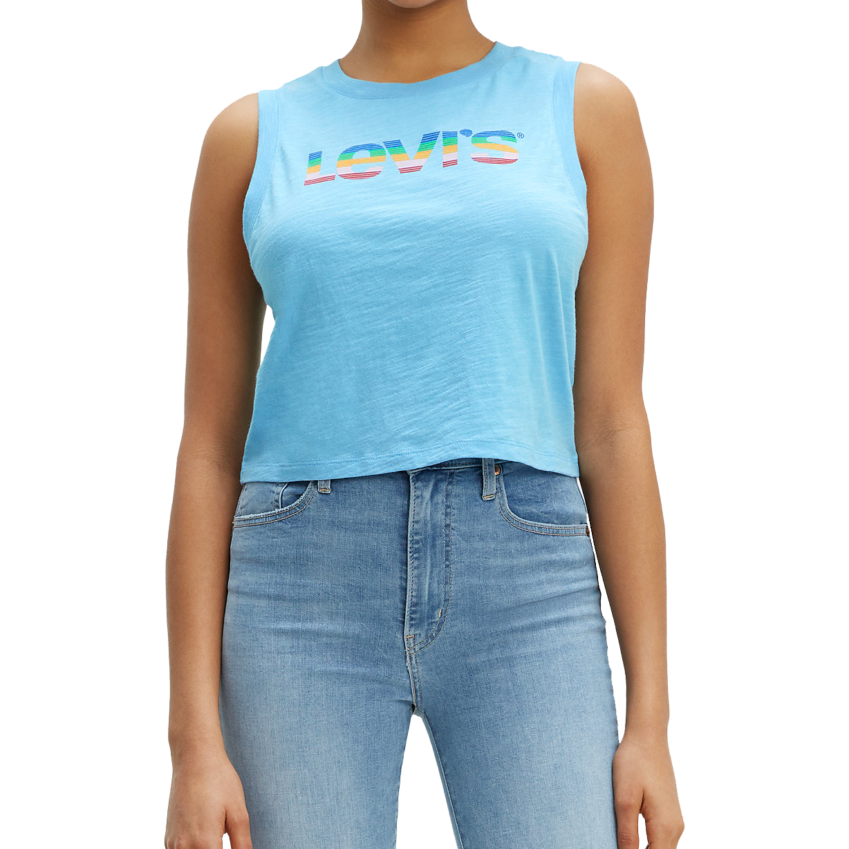 Levis Women Sleeveless Logo Print Cotton Cropped Top Baltic Sea