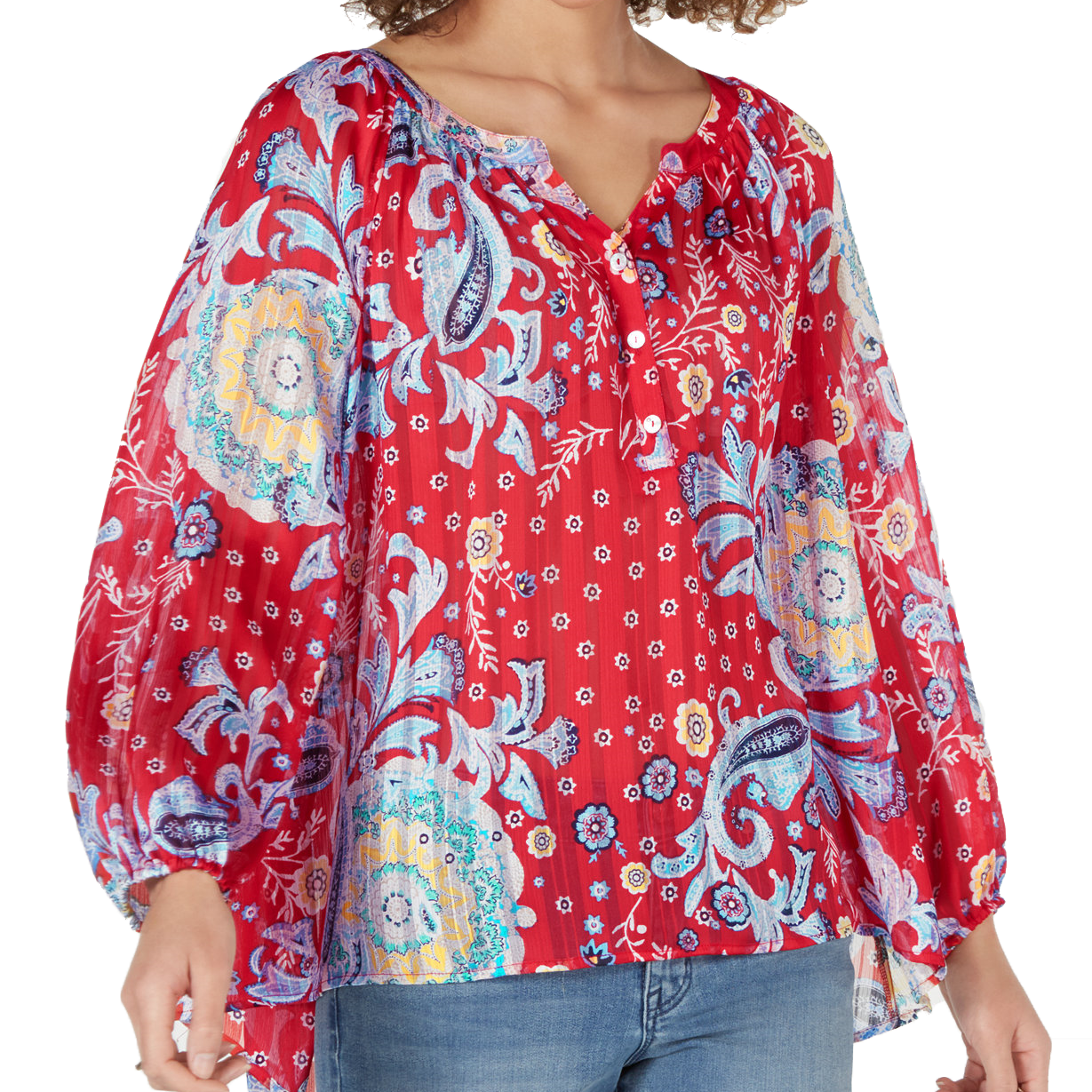 Style & Co Brilliant Burst Patchwork Peasant Blouse Brilliant Burst