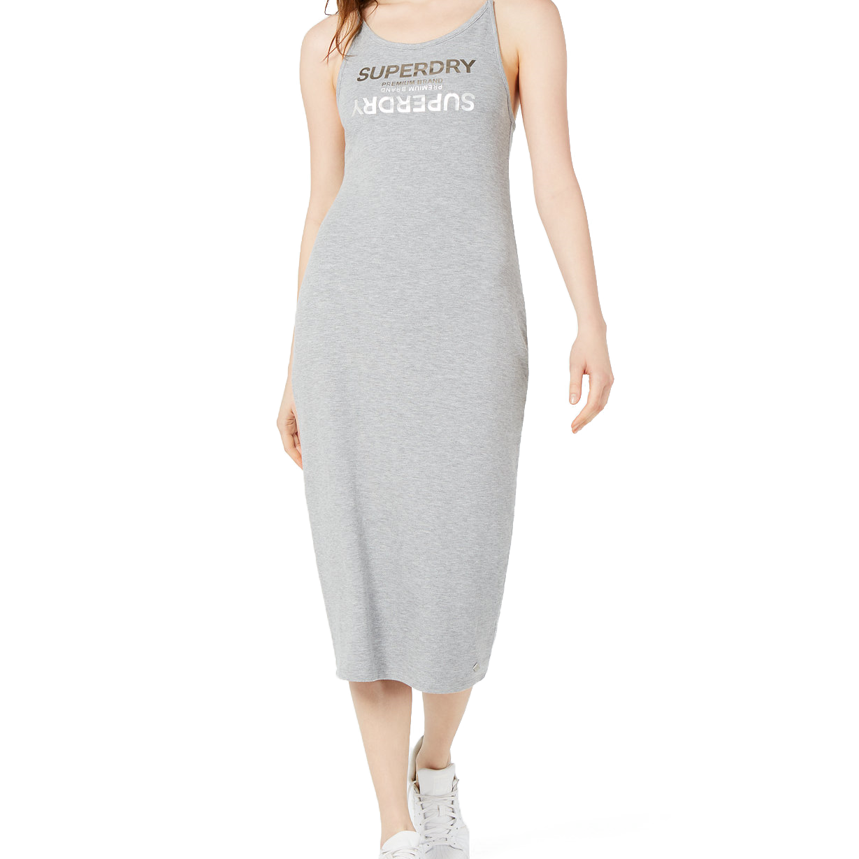 Superdry Women Alex Logo Print Midi Dress Gray Marl