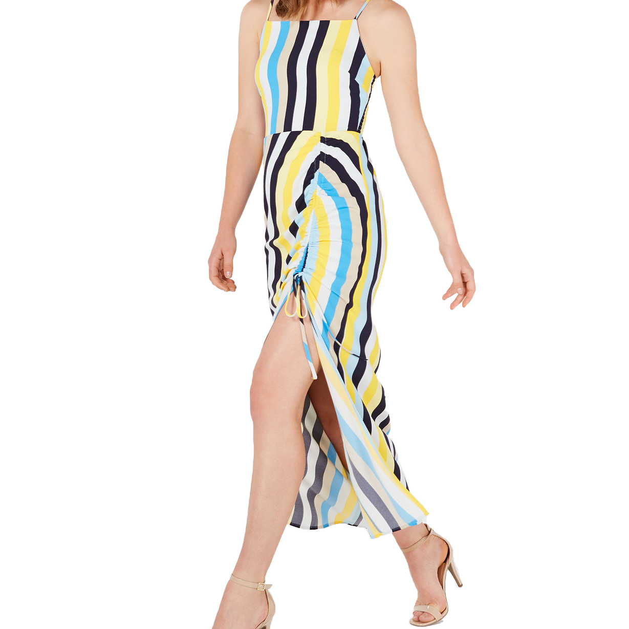 Material Girl Women Side Slit Maxi Dress Stripe Print