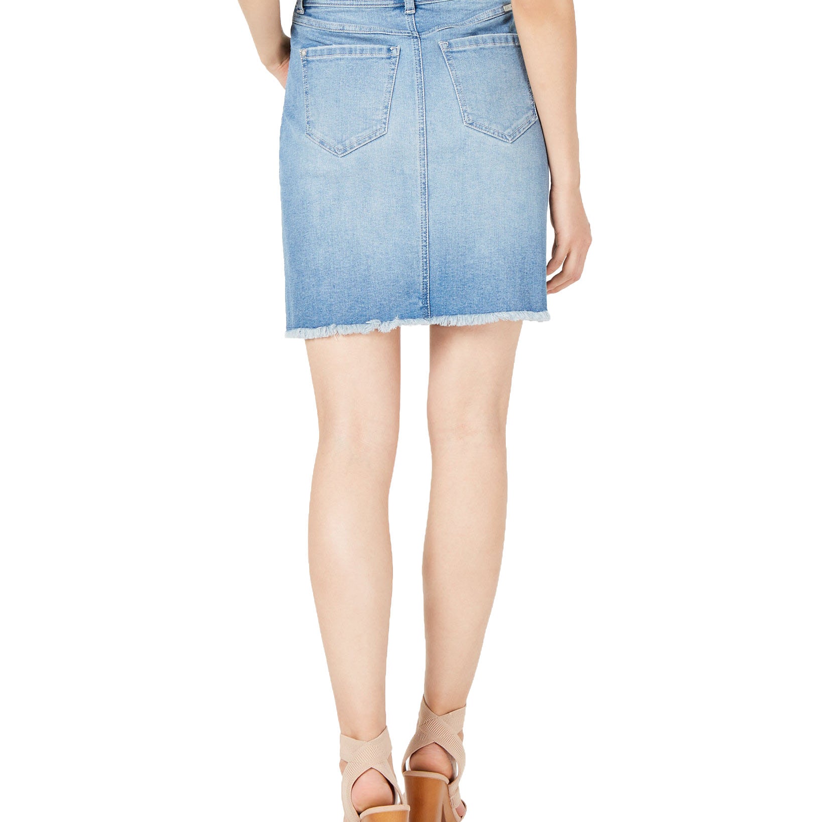 INC International Concepts Women Petite Frayed Petal Hem Denim Skirt