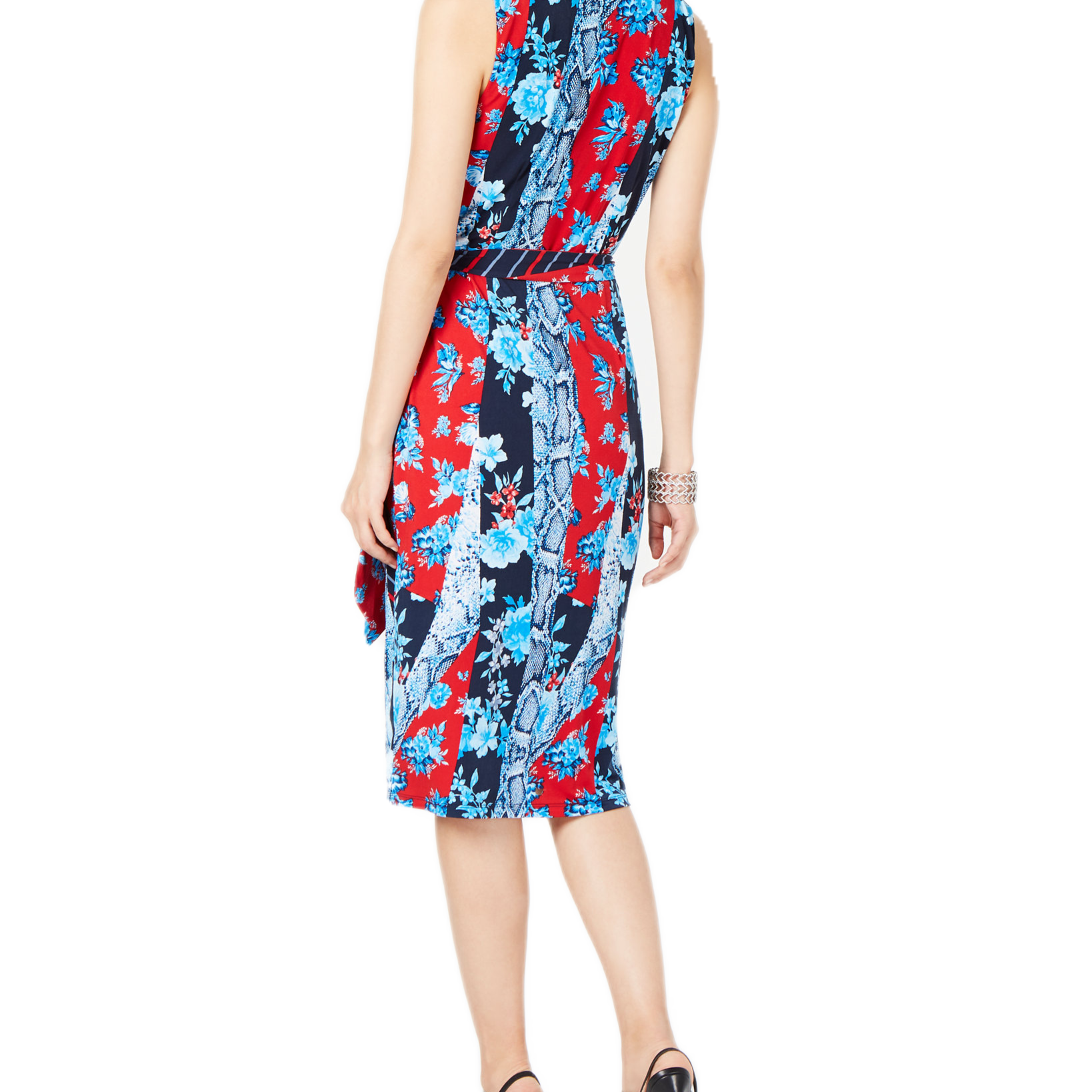 INC International Concepts Women Petite Patchwork Wrap Midi Dress