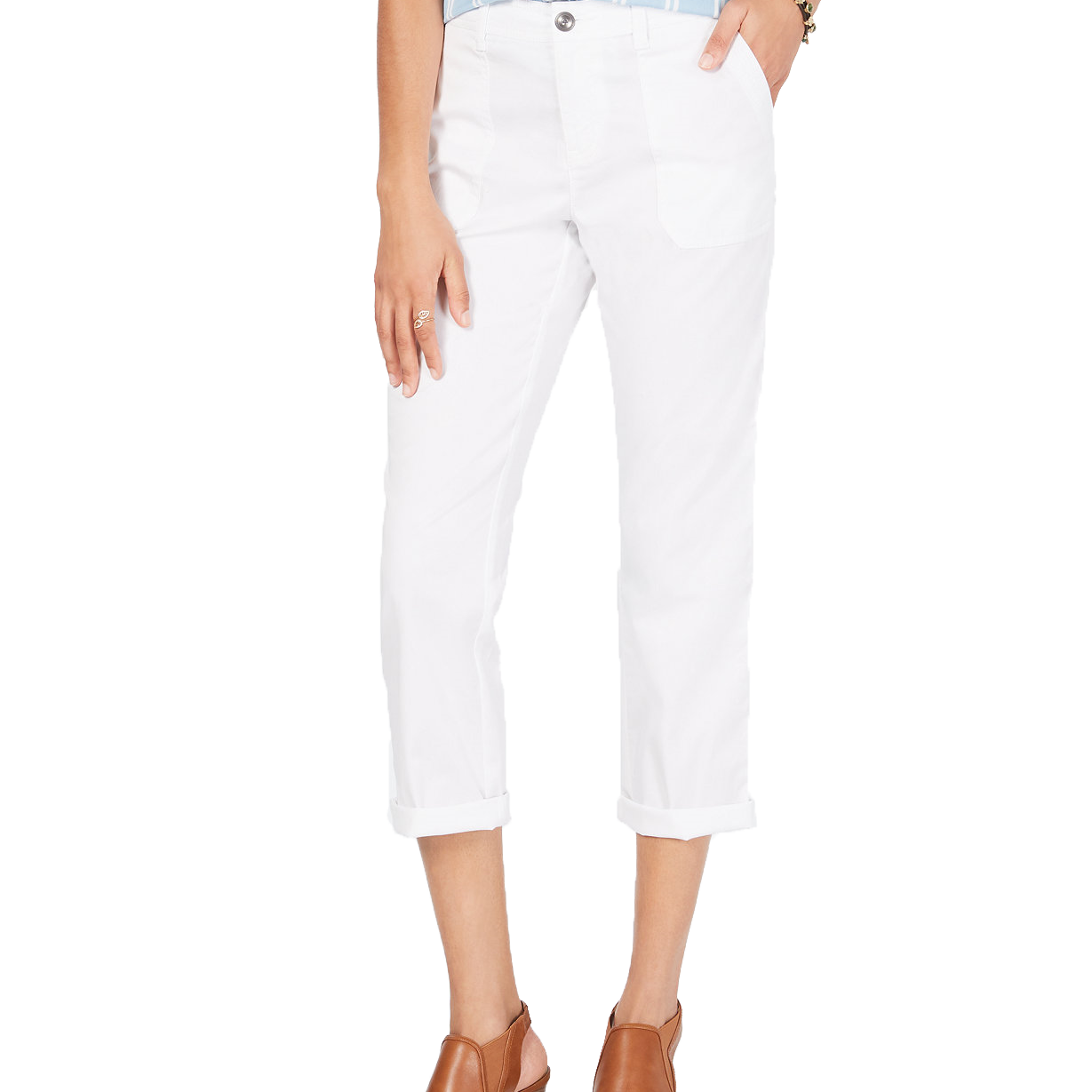 Style & Co Women Utility Pocket Capri Pants Bright White