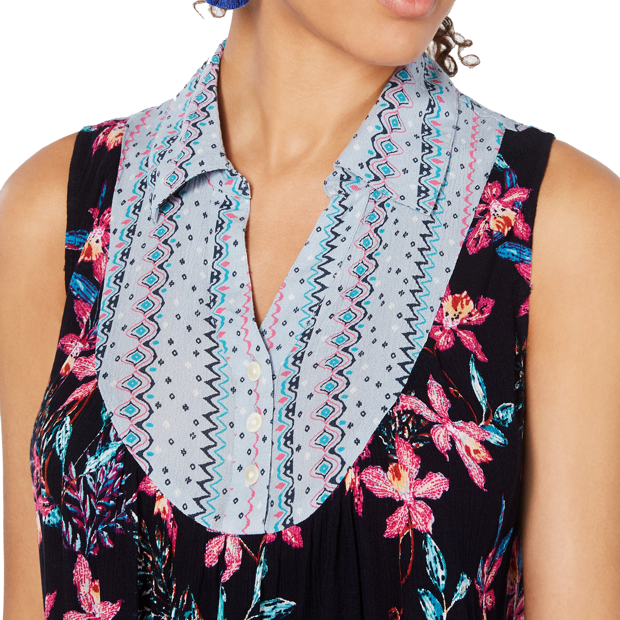 Style & Co Women Mixed Media Collared Top