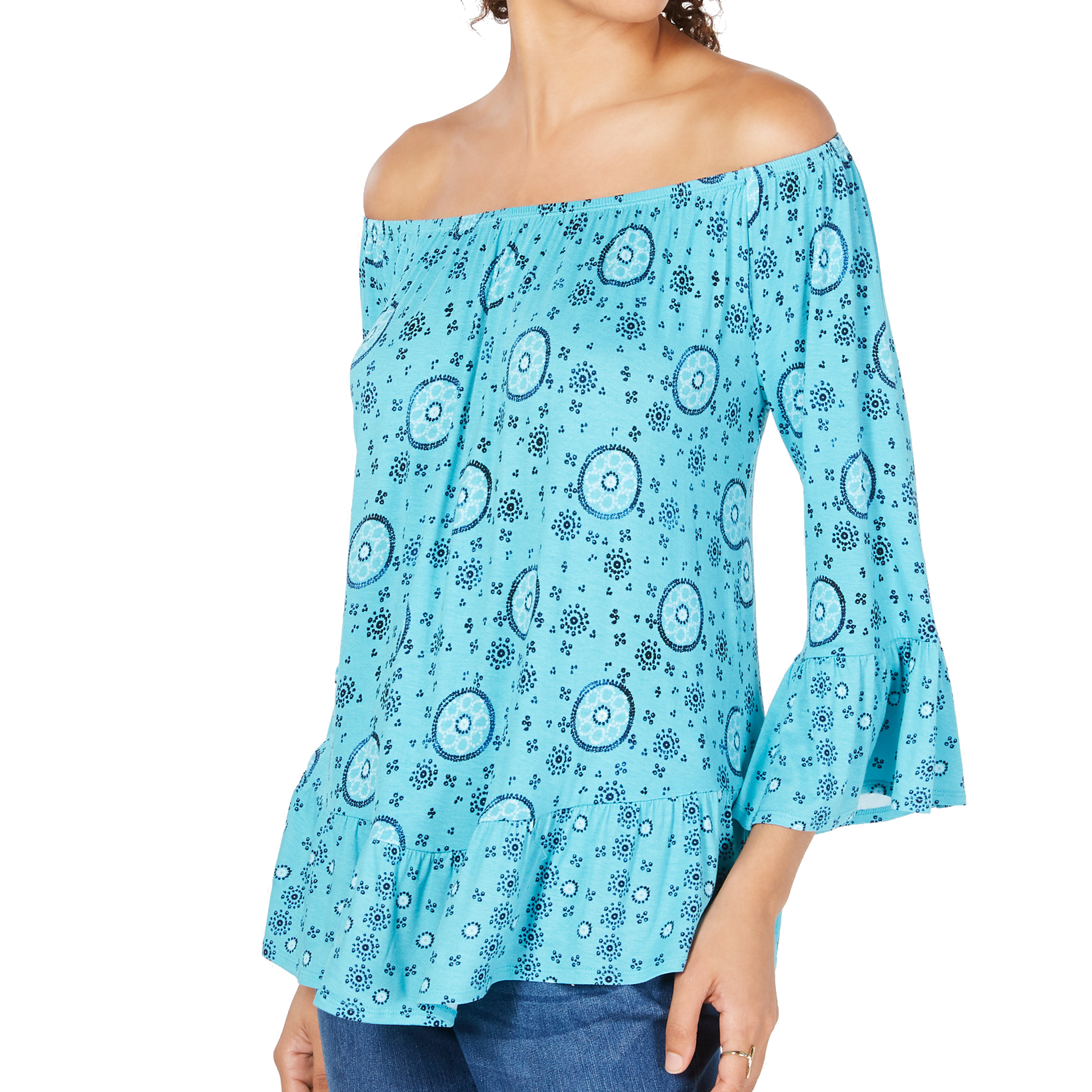 Style & Co Women Printed Off The Shoulder Top Carnival Water