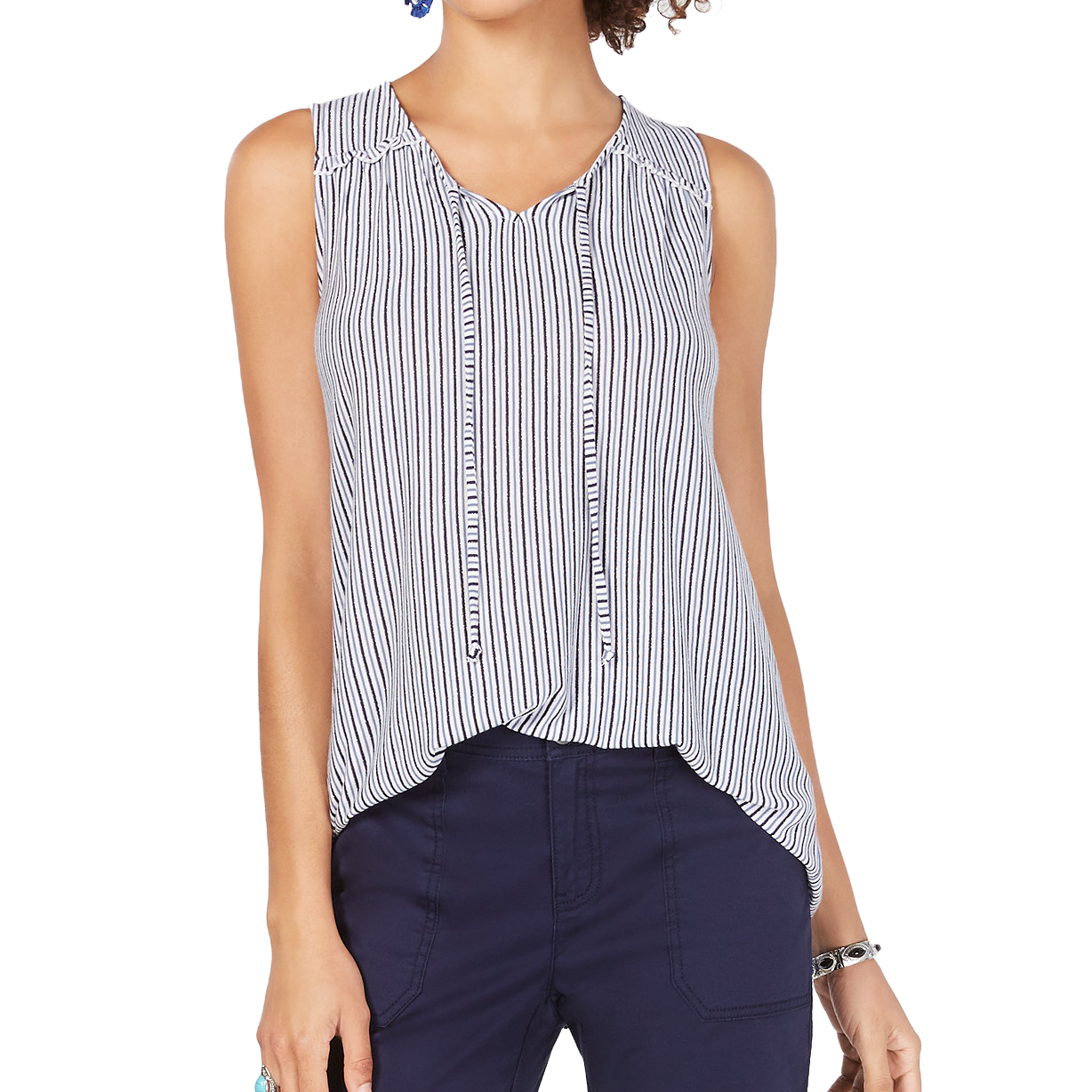 Style & Co Women Striped Sleeveless Top Tidal Stripe