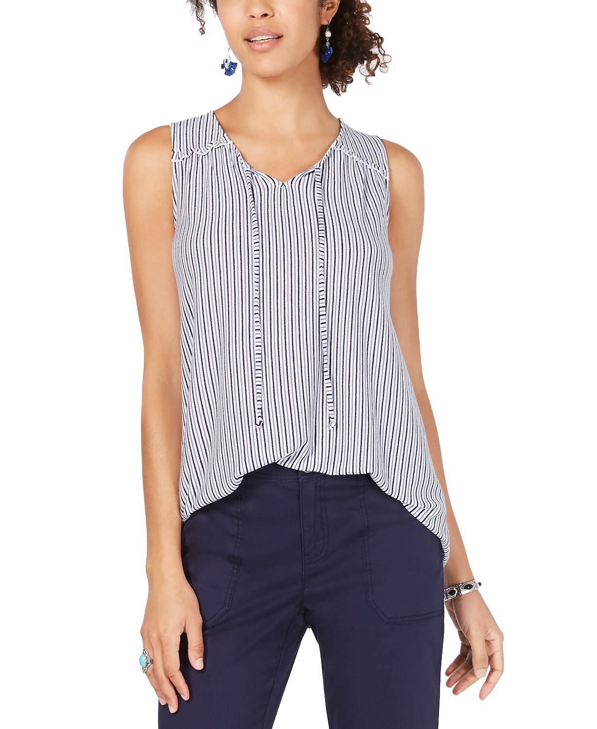 Style & Co Women Striped Sleeveless Top Tidal Stripe