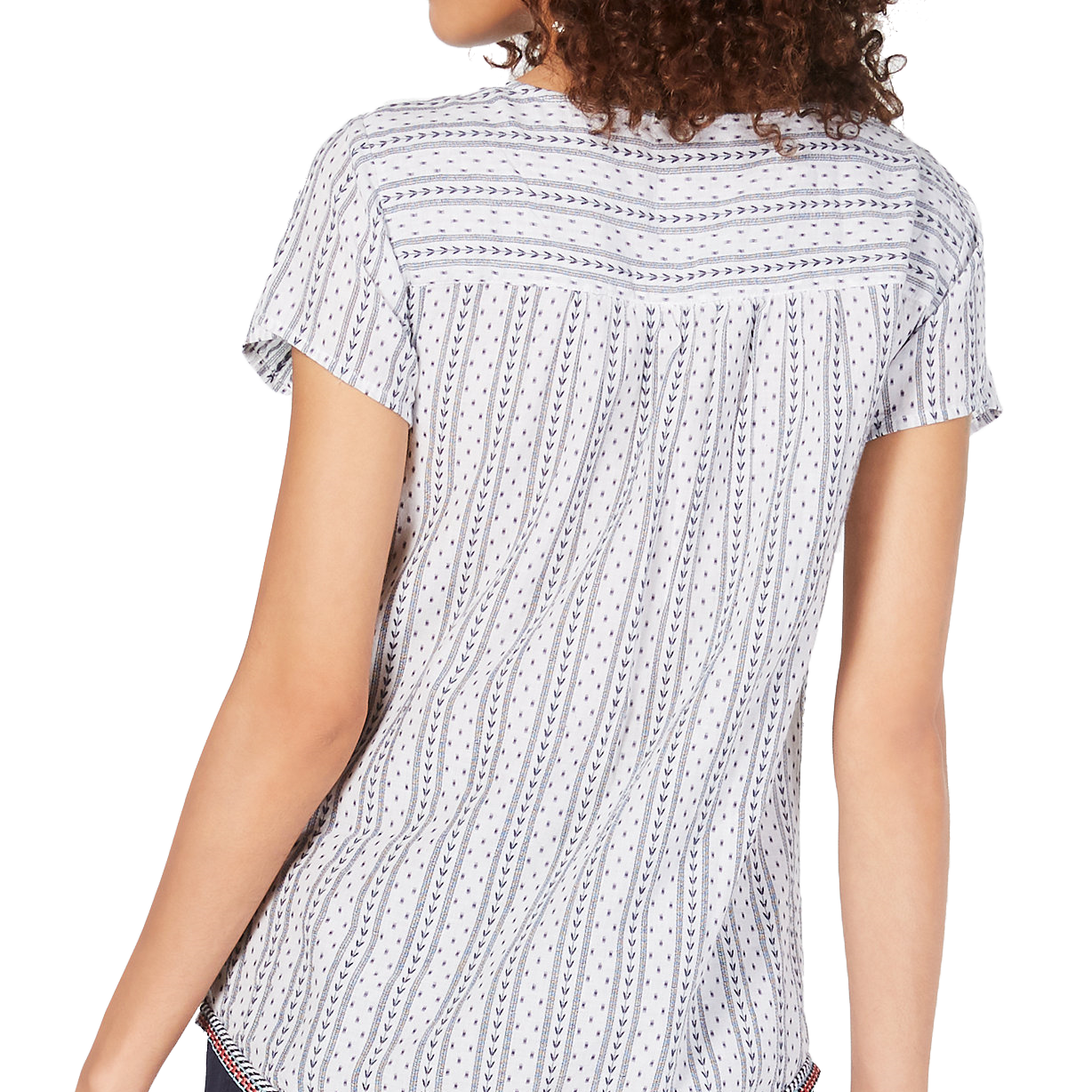 Style & Co Women Cotton Striped Trim Peasant Top