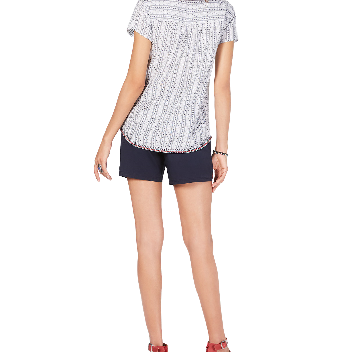 Style & Co Women Cotton Striped Trim Peasant Top