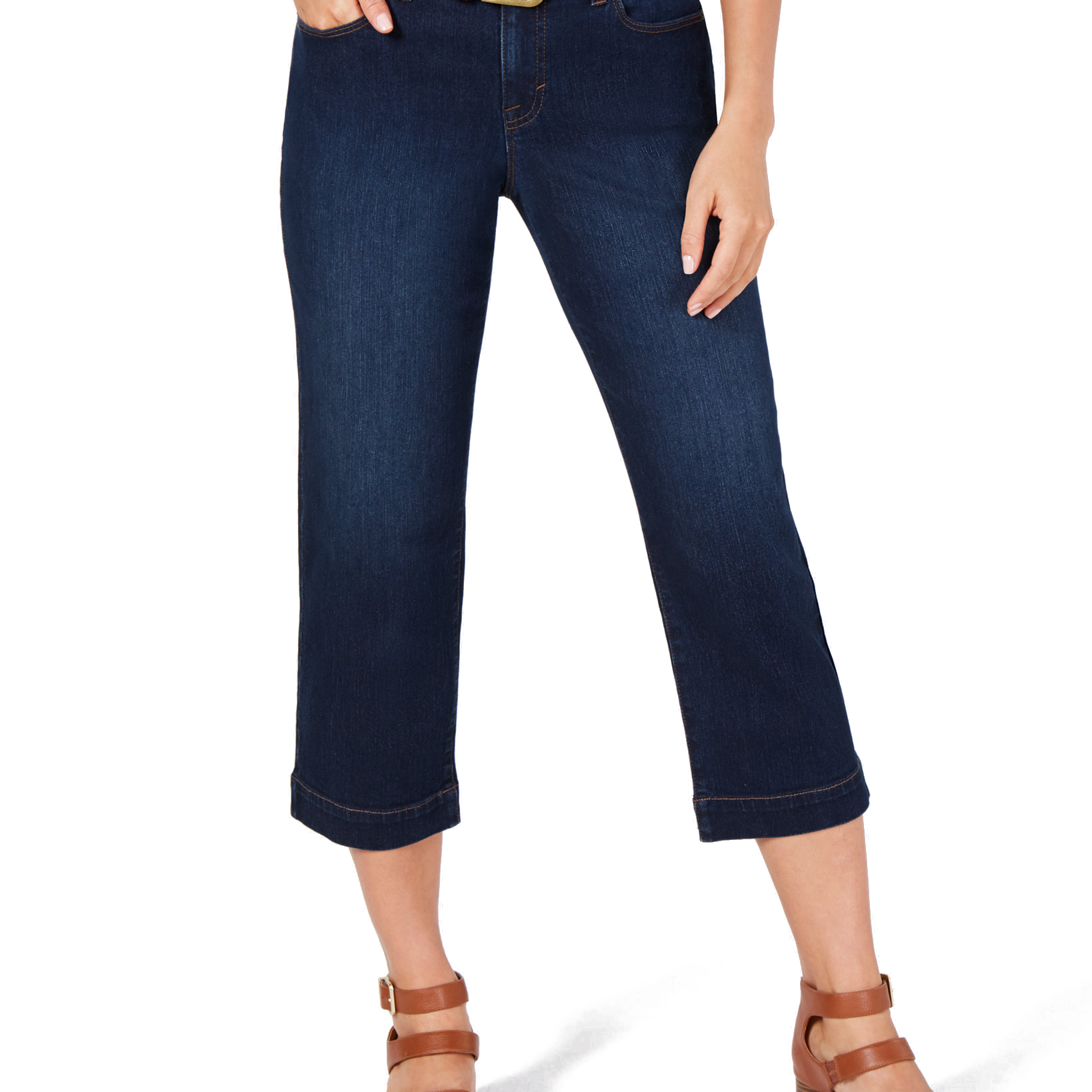 Style & Co Women Belted Denim Capri Pants Caneel