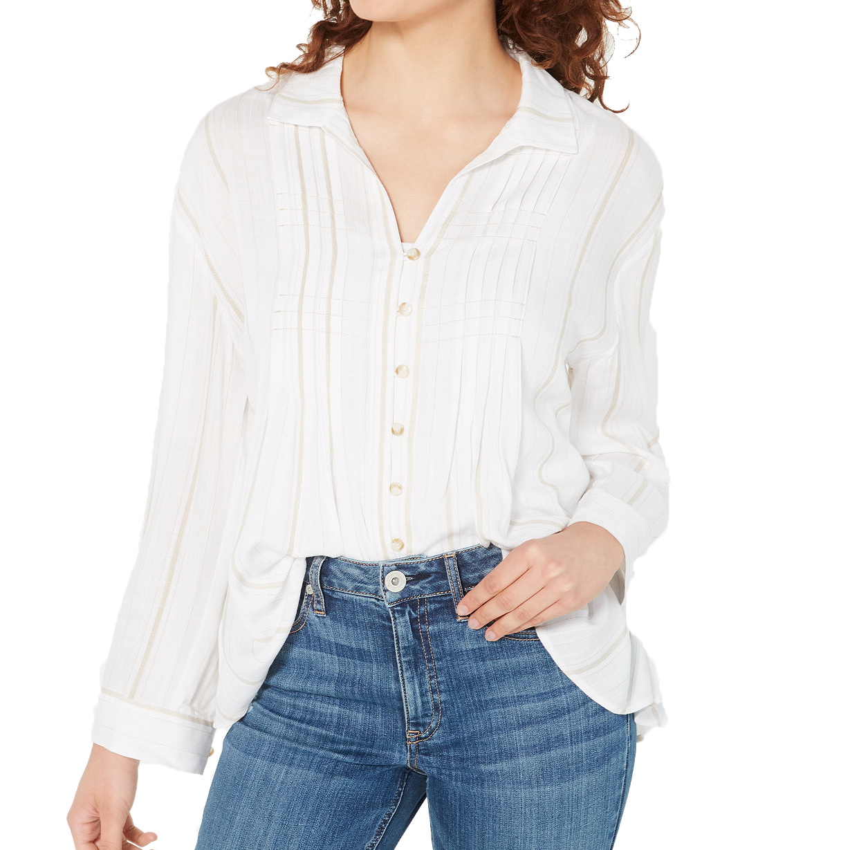American Rag Women Pin Tucked Tie Back Shirt Egret