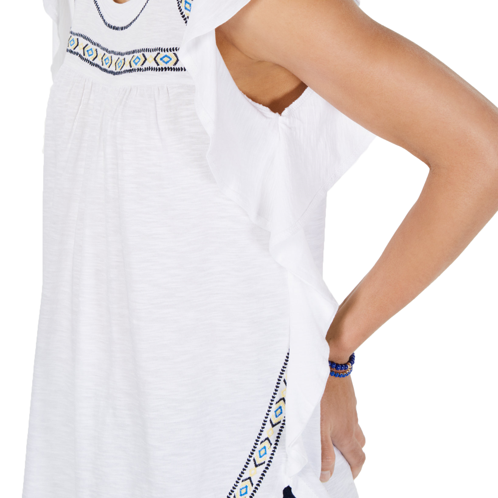 Style & Co Women Embroidered Flutter Sleeve Top