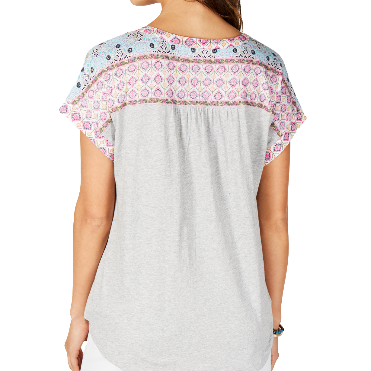 Style & Co Women Lace Up Peasant Top