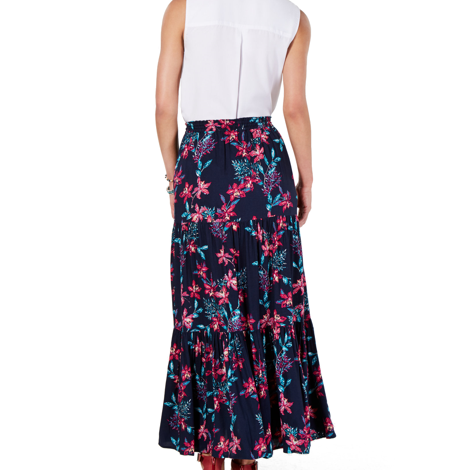 Style & Co Women Cotton Floral Print Tiered Skirt