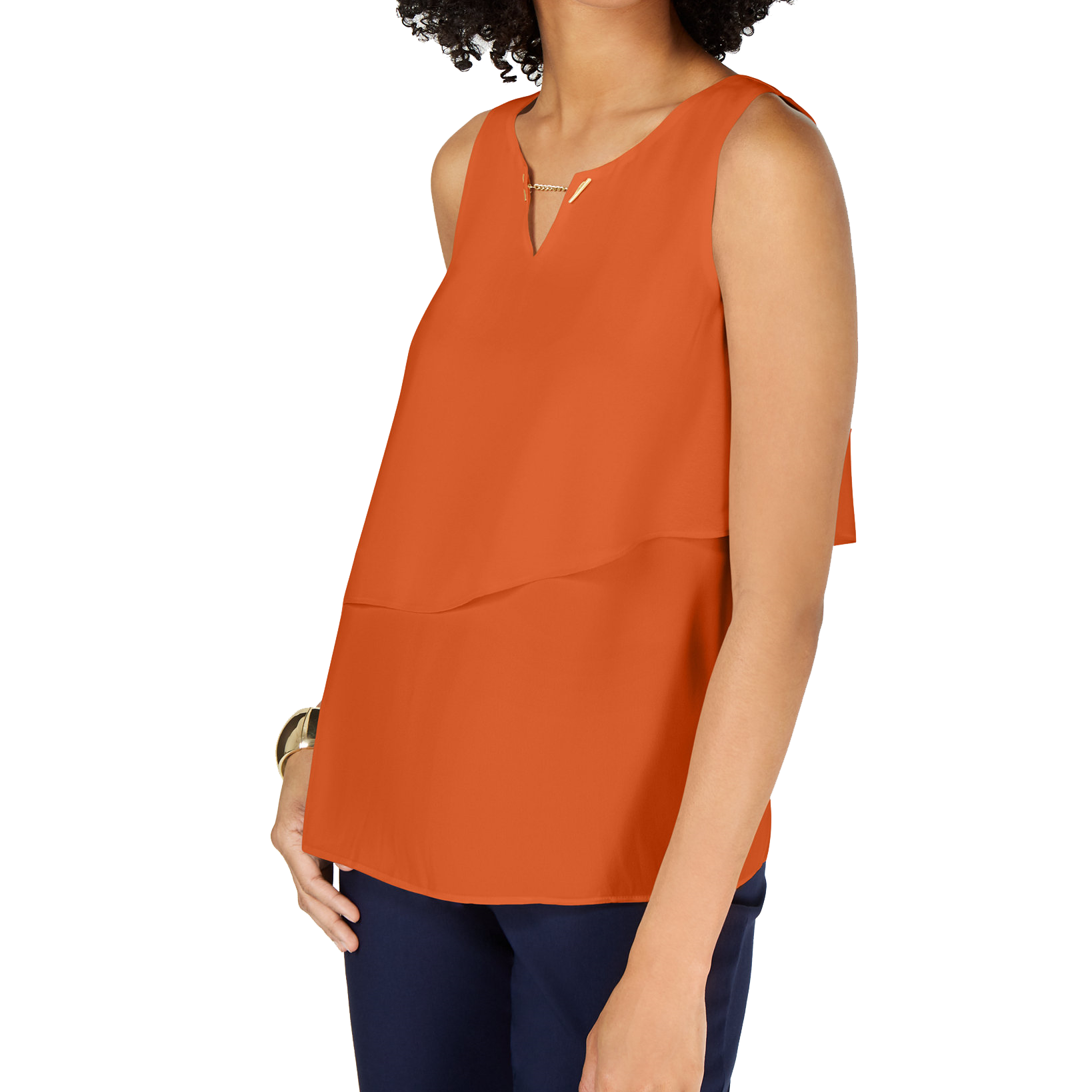 Thalia Sodi Women Hardware Tiered Sleeveless Top Woodfired