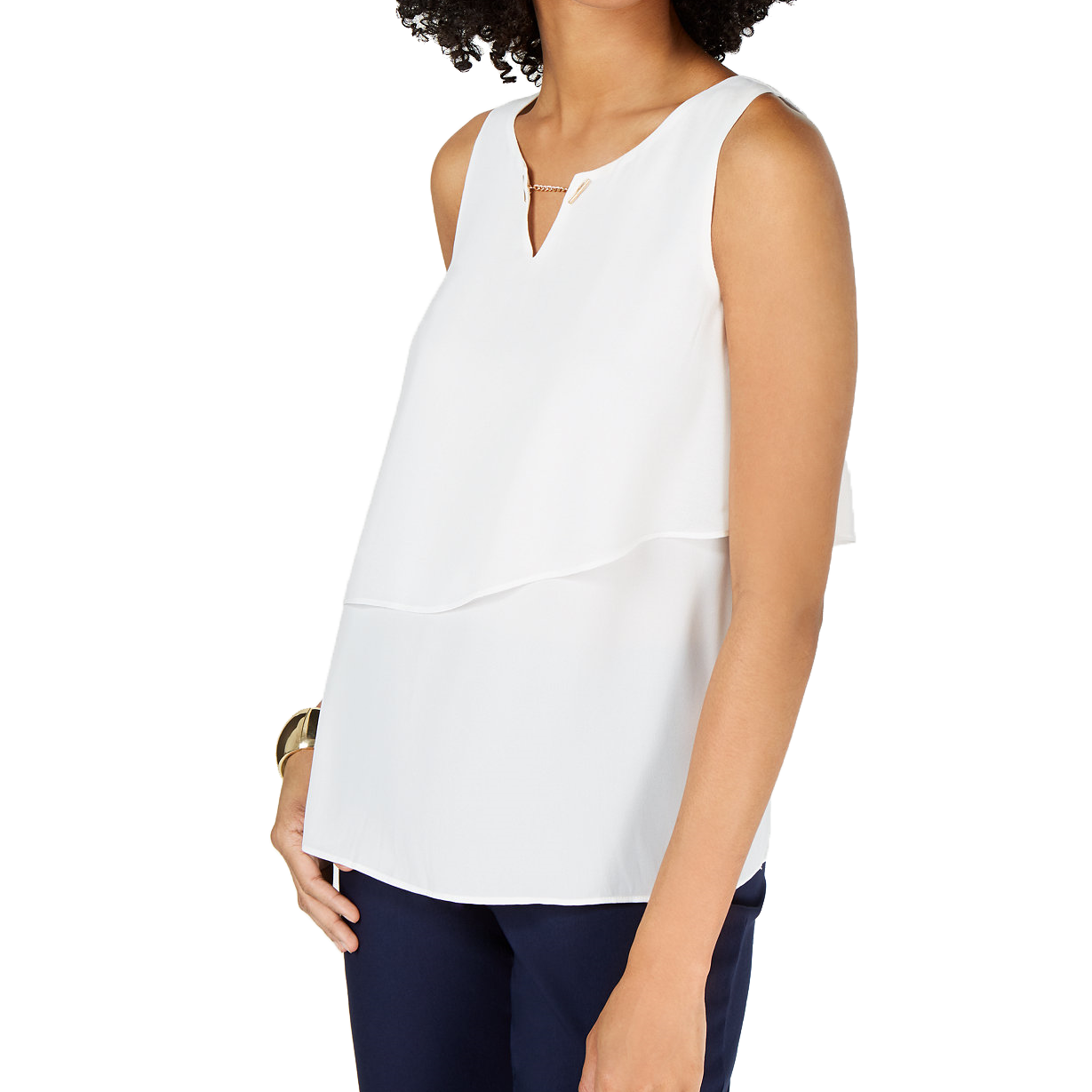 Thalia Sodi Women Hardware Tiered Sleeveless Top White