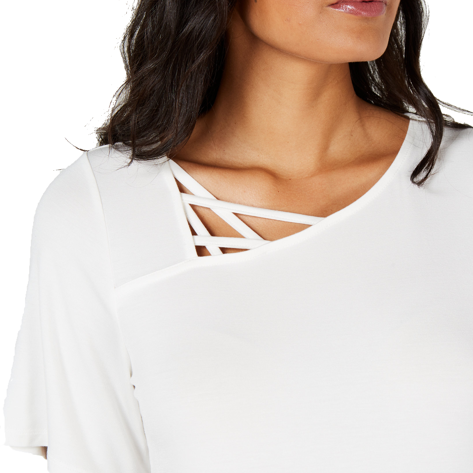 Thalia Sodi Women Asymmetric Lattice Neck Top