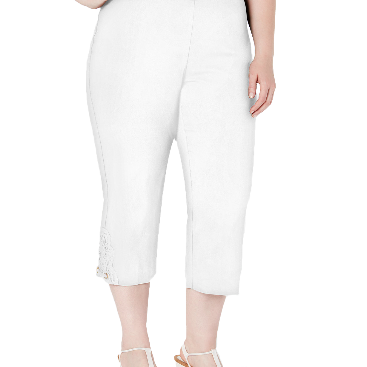 JM Collection Women Plus Crochet Lace Appliqué Capri Pants Bright White
