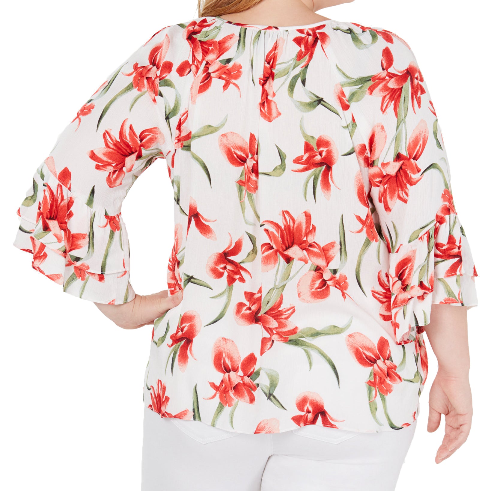 JM Collection Women Plus Floral Print Tie Hem Top