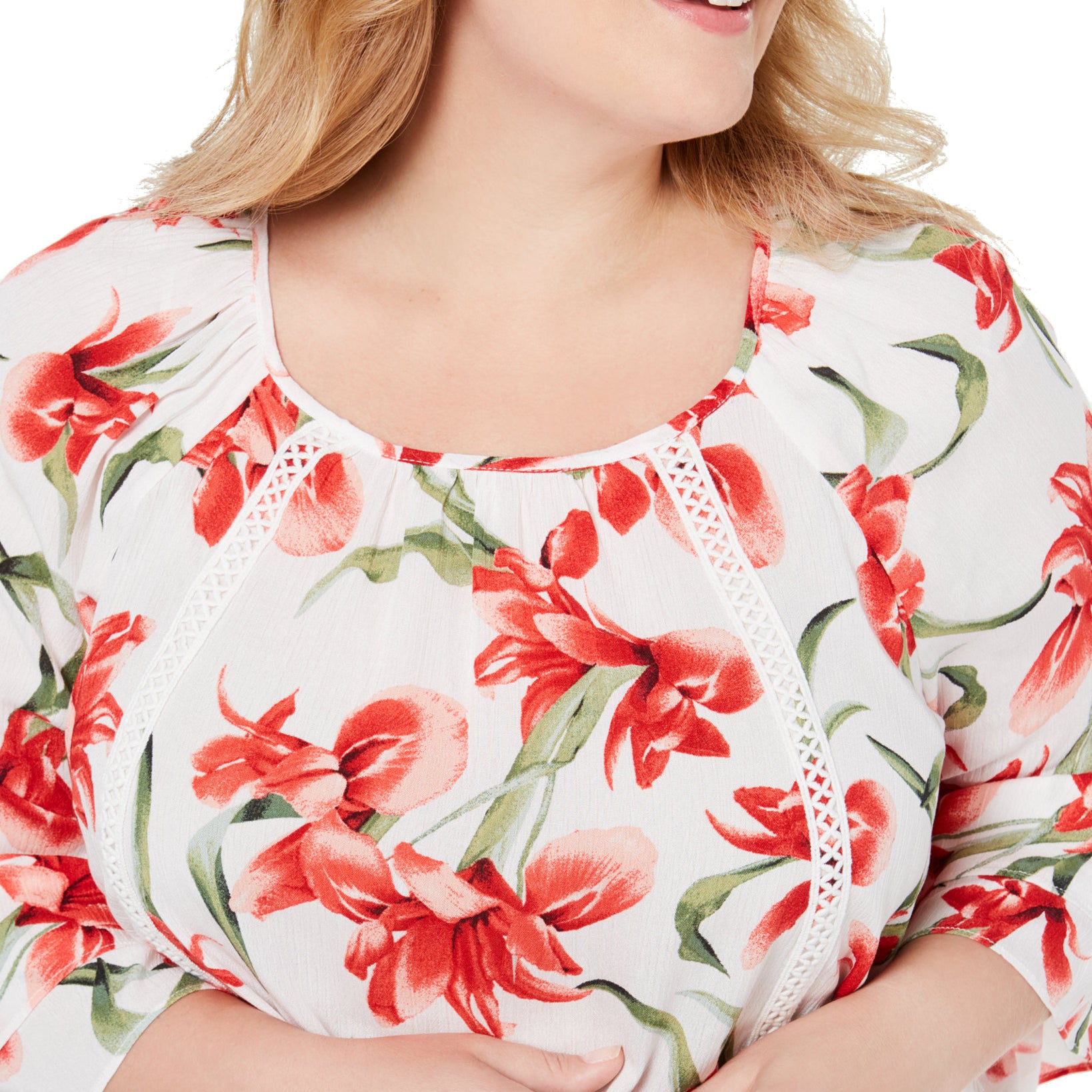 JM Collection Women Plus Floral Print Tie Hem Top