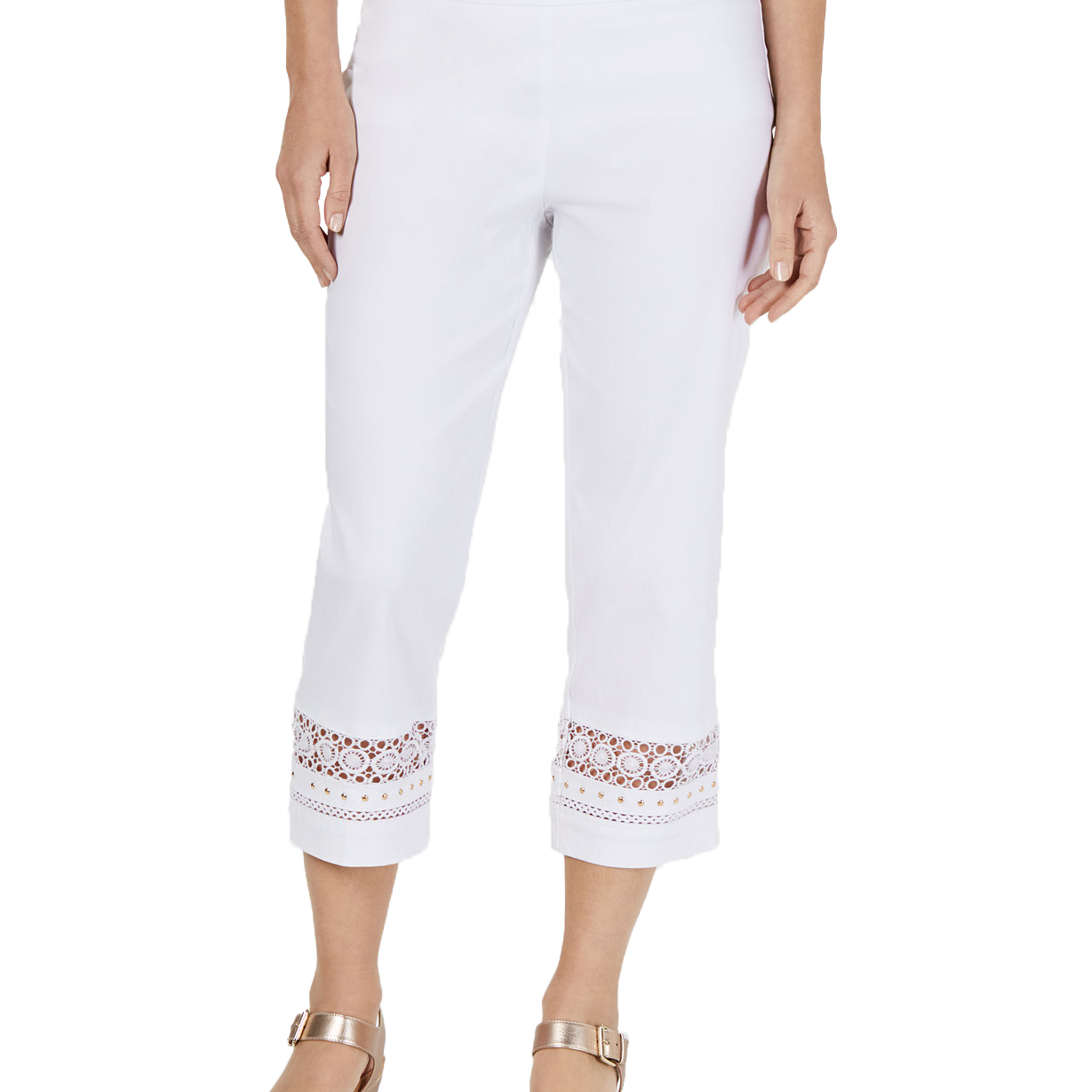 JM Collection Women Crochet Trim Studded Capris