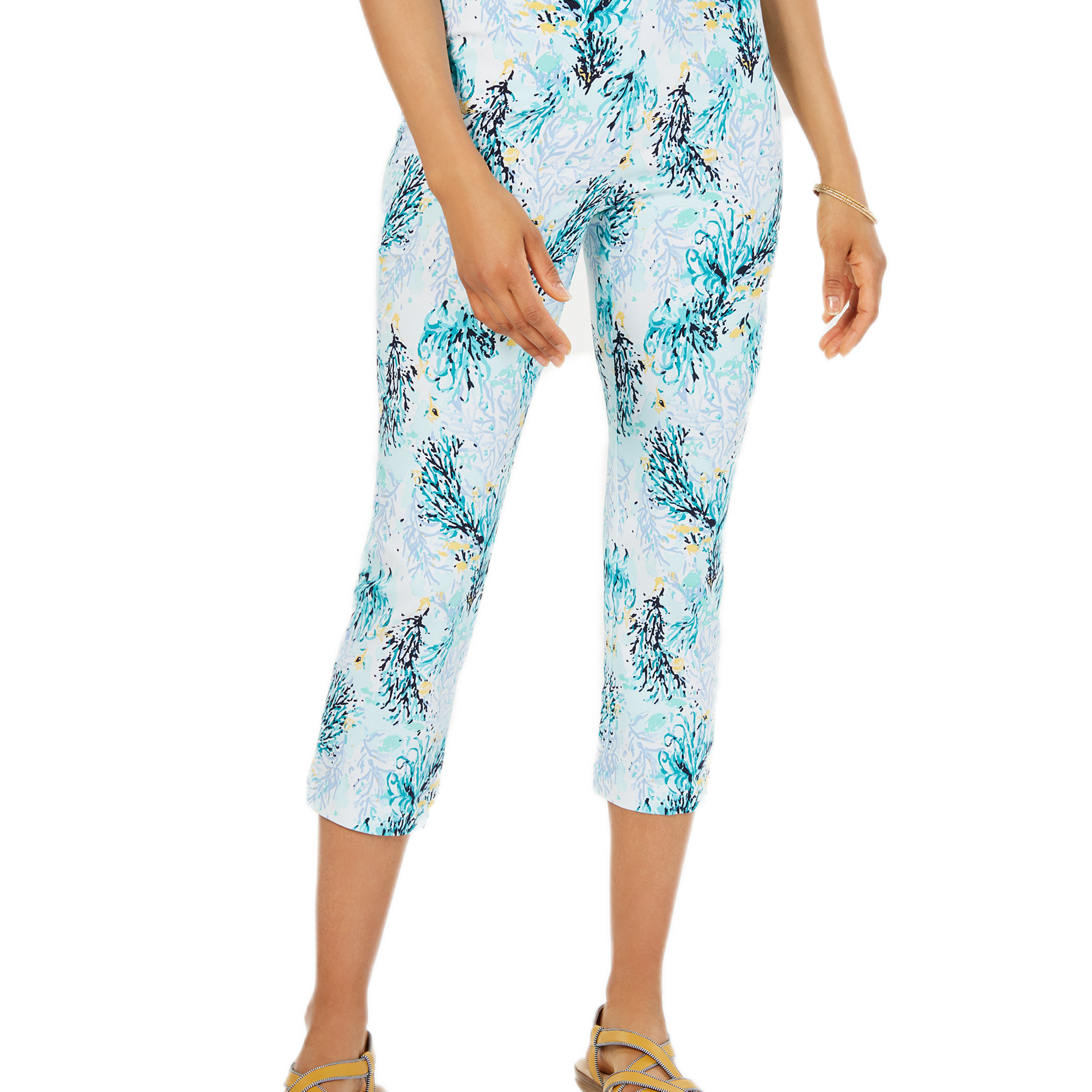 Charter Club Women Tummy Control Printed Capris Aqua Mist Combo
