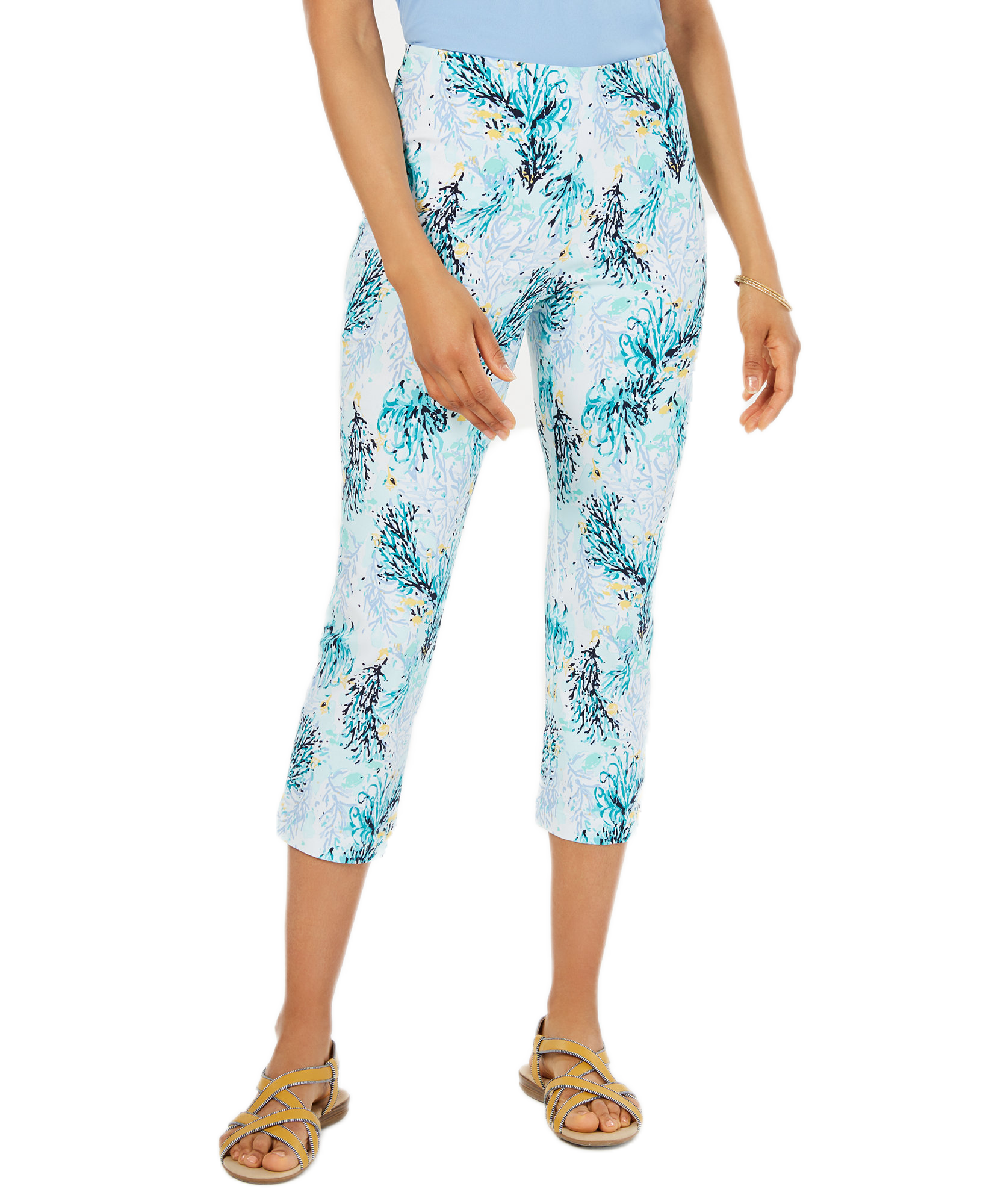 Charter Club Women Tummy Control Printed Capris Aqua Mist Combo