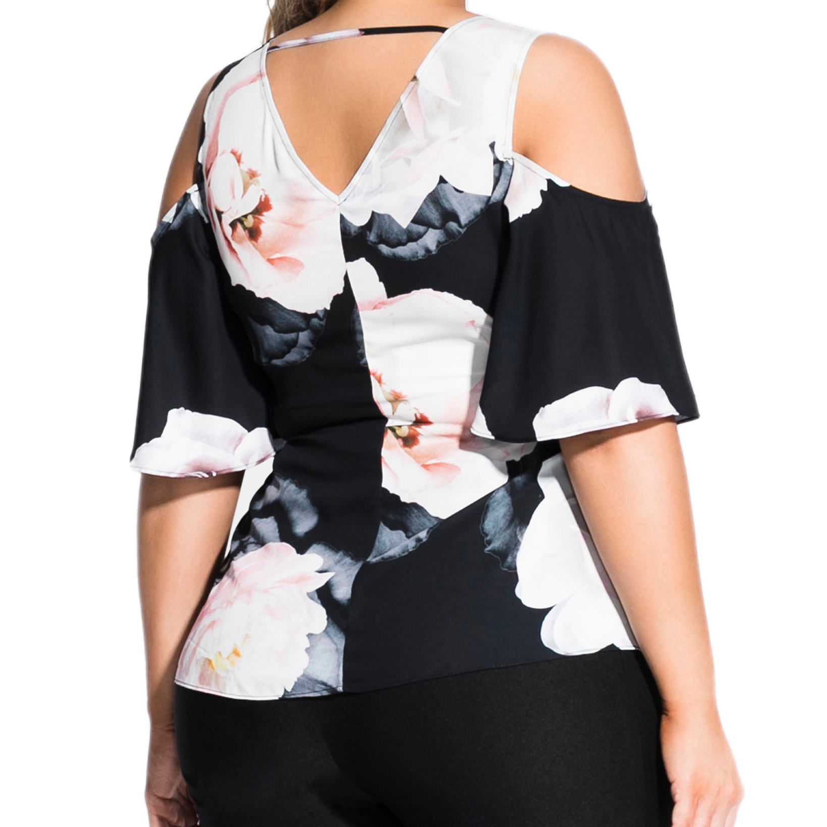 City Chic Women Plus Trendy Floral Cold Shoulder Top