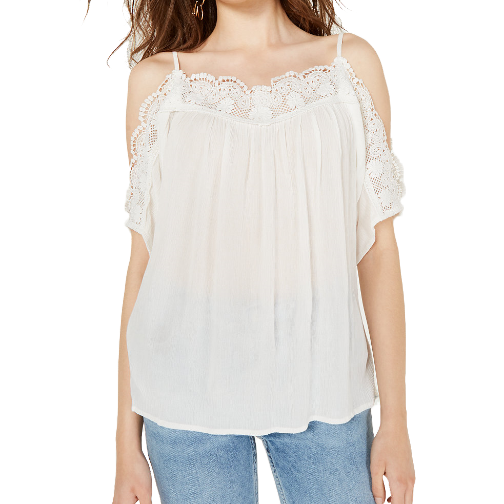 Gypsies & Moondust Women Crochet Cold Shoulder Top White