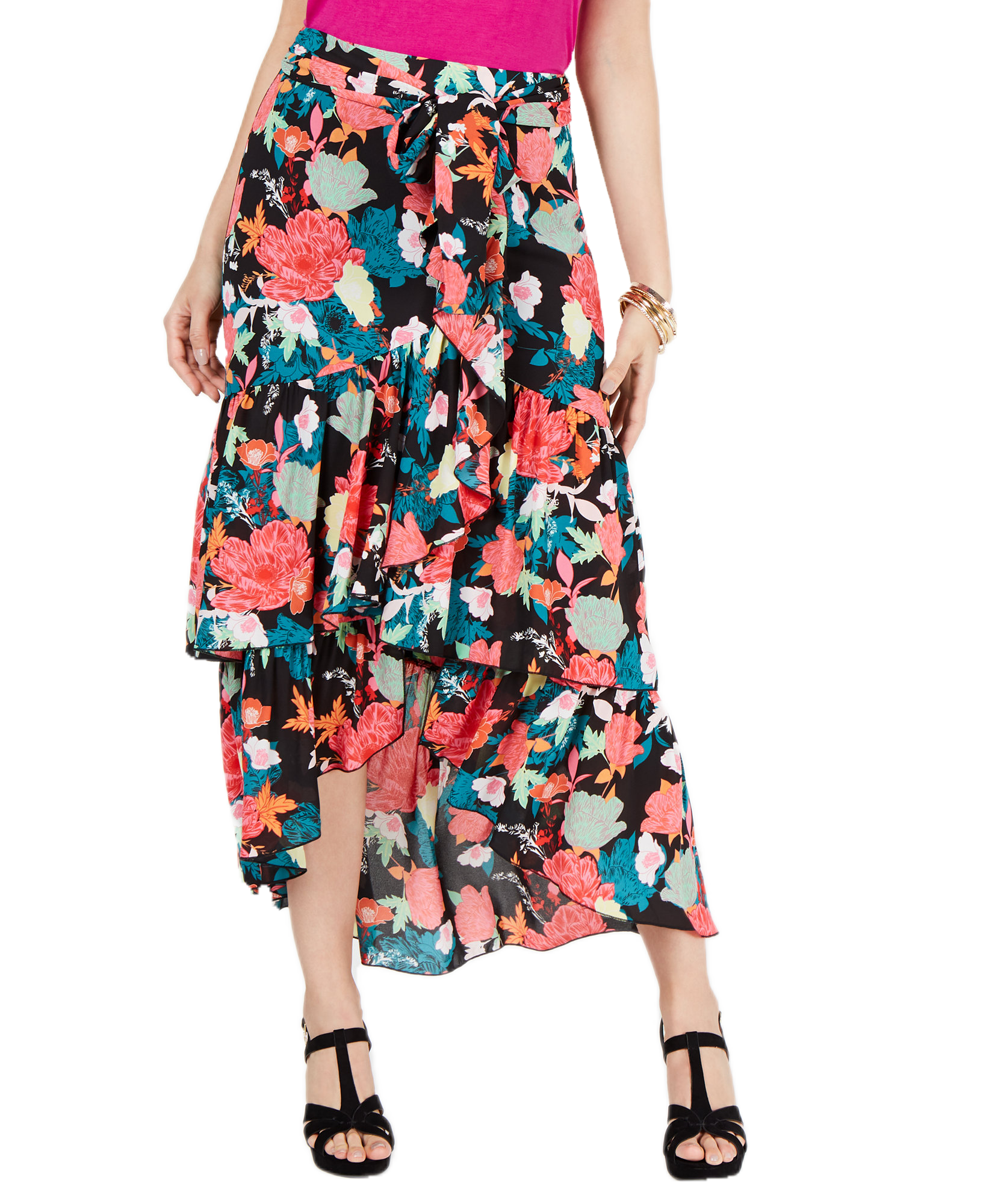 Thalia Sodi Women Printed Wrapped Ruffle Skirt Floral