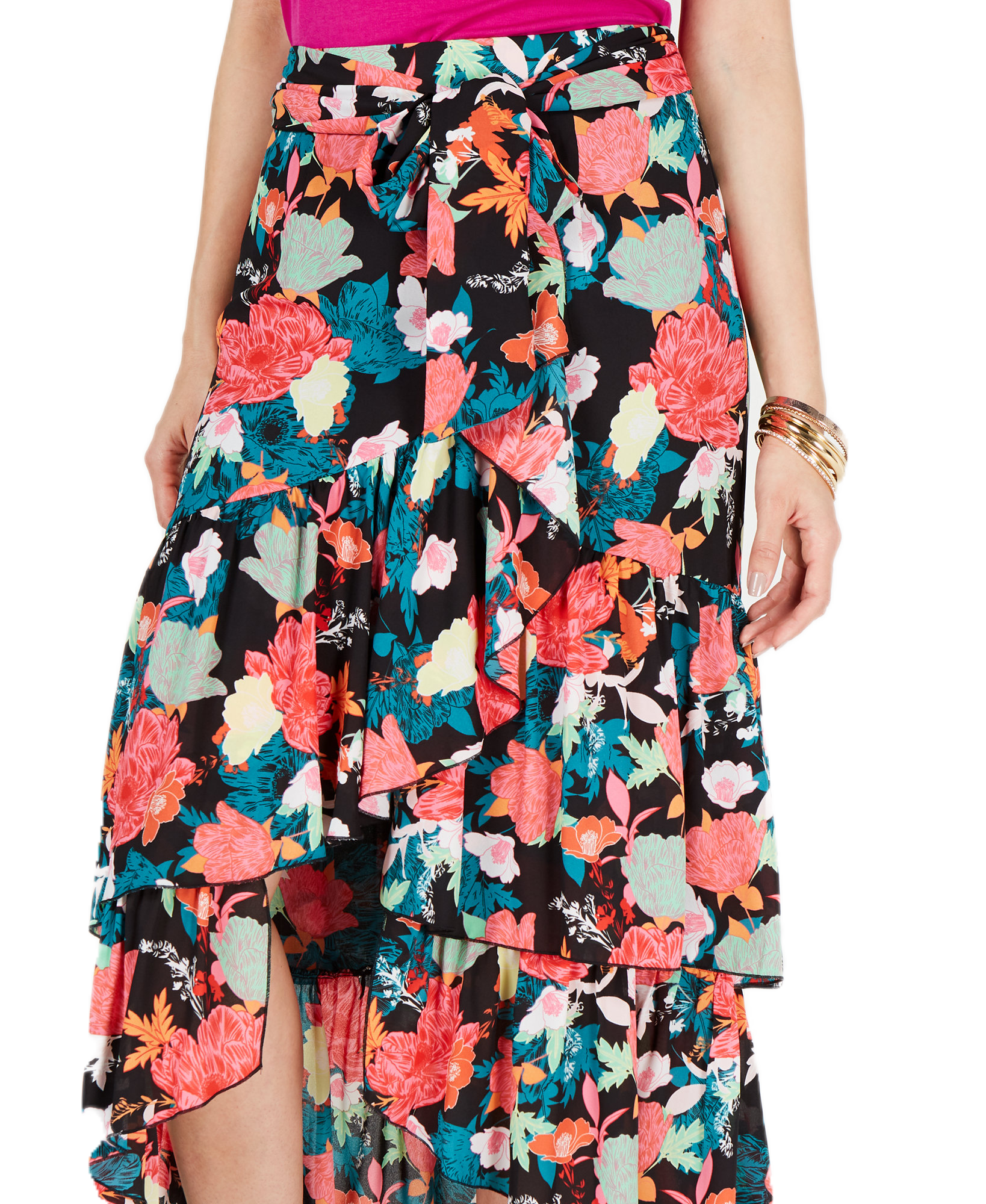 Thalia Sodi Women Printed Wrapped Ruffle Skirt