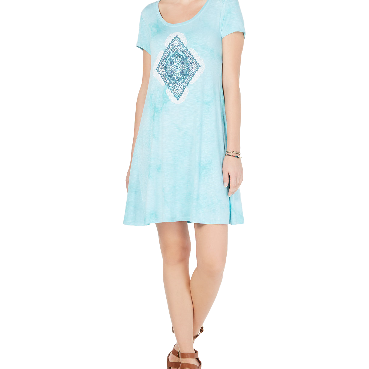 Style & Co Women Graphic Scoop Neck T Shirt Dress AV Diamond