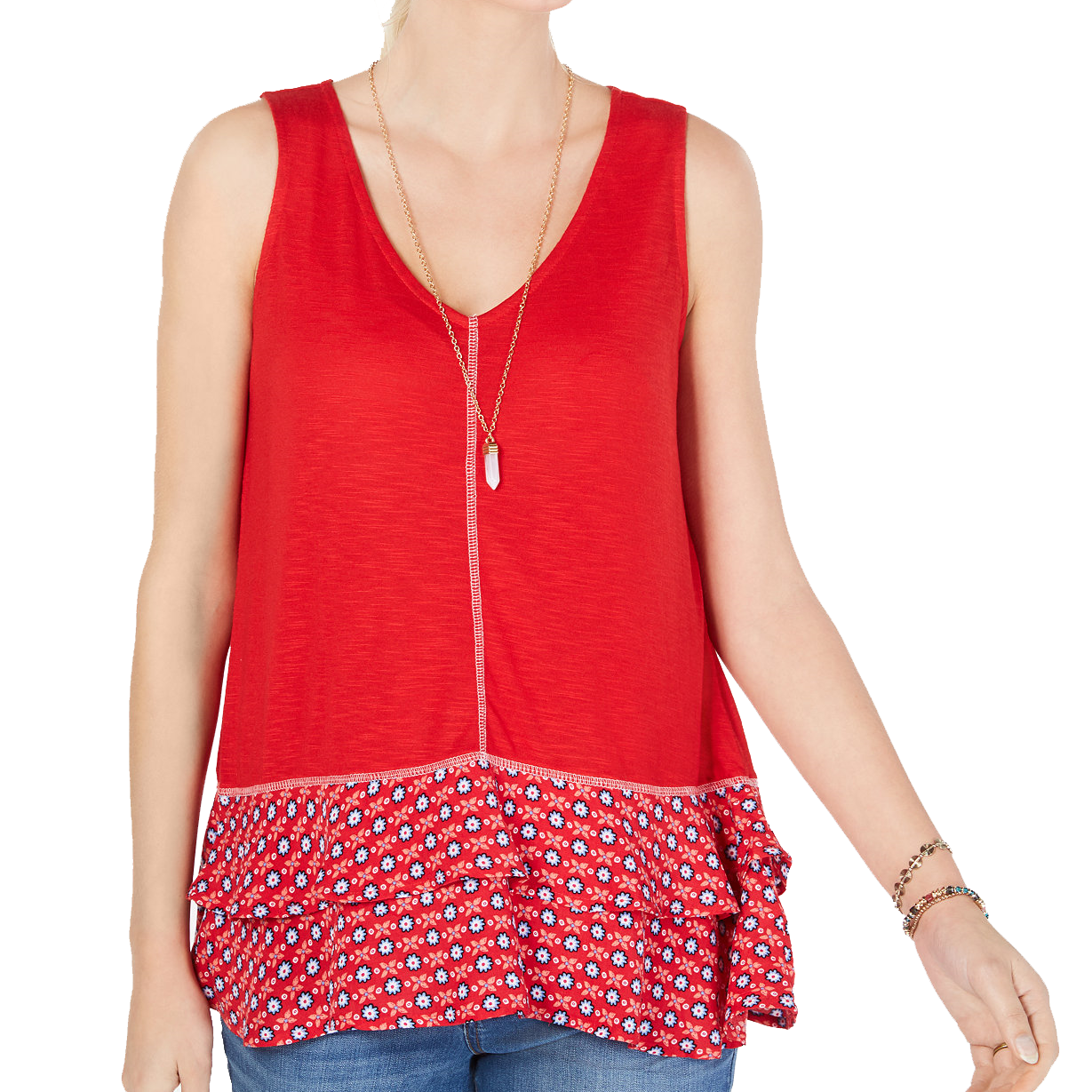 Style & Co Women Ruffled Hem Sleeveless Top Firework Floral