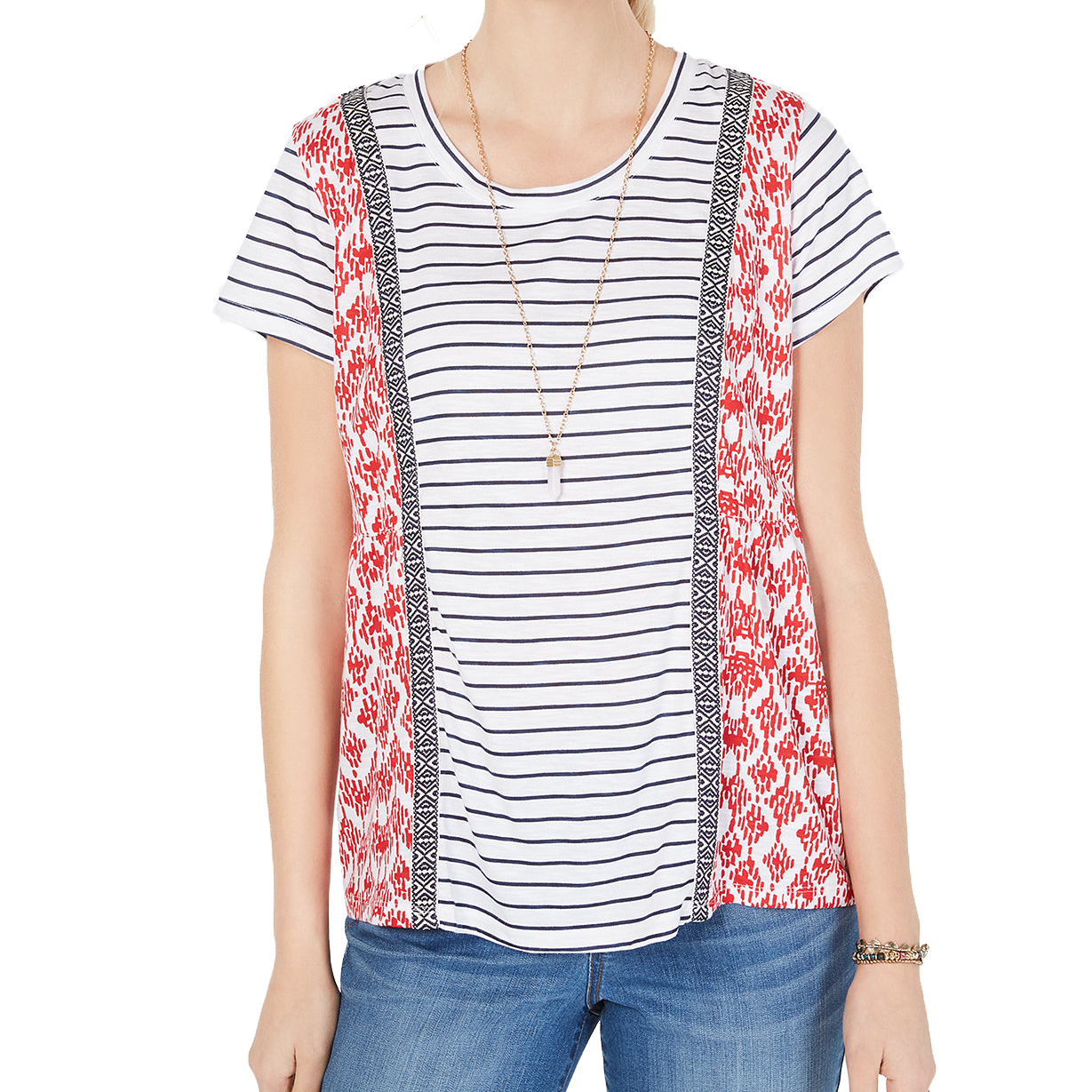 Style & Co Women Printed Short Sleeve Top Harmony Red