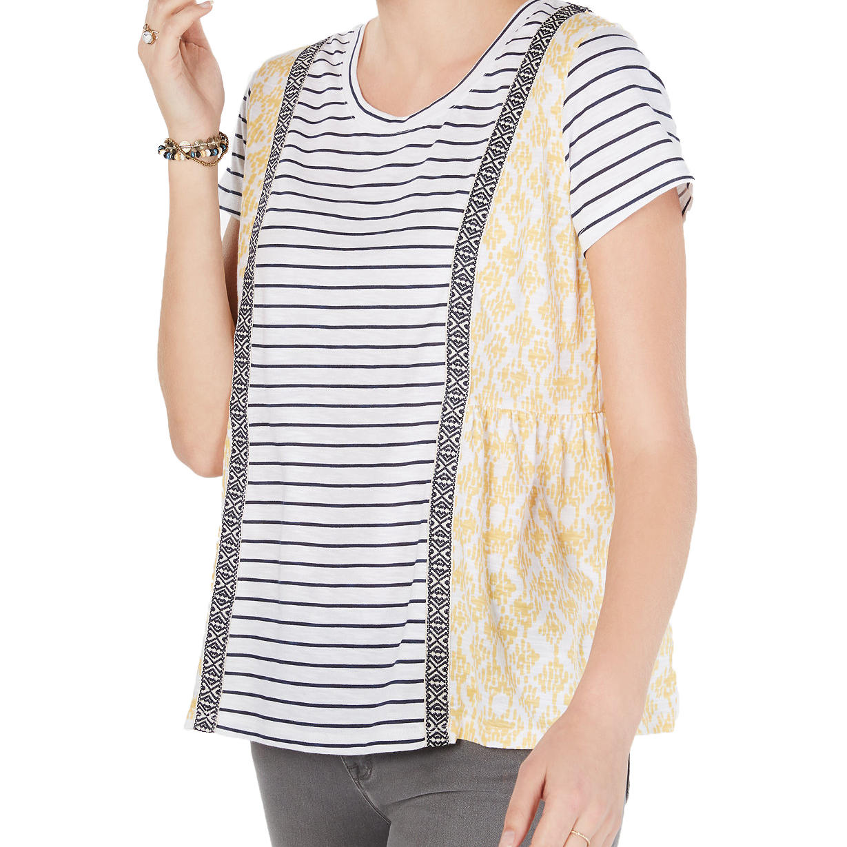 Style & Co Women Printed Short Sleeve Top Harmony Yellow