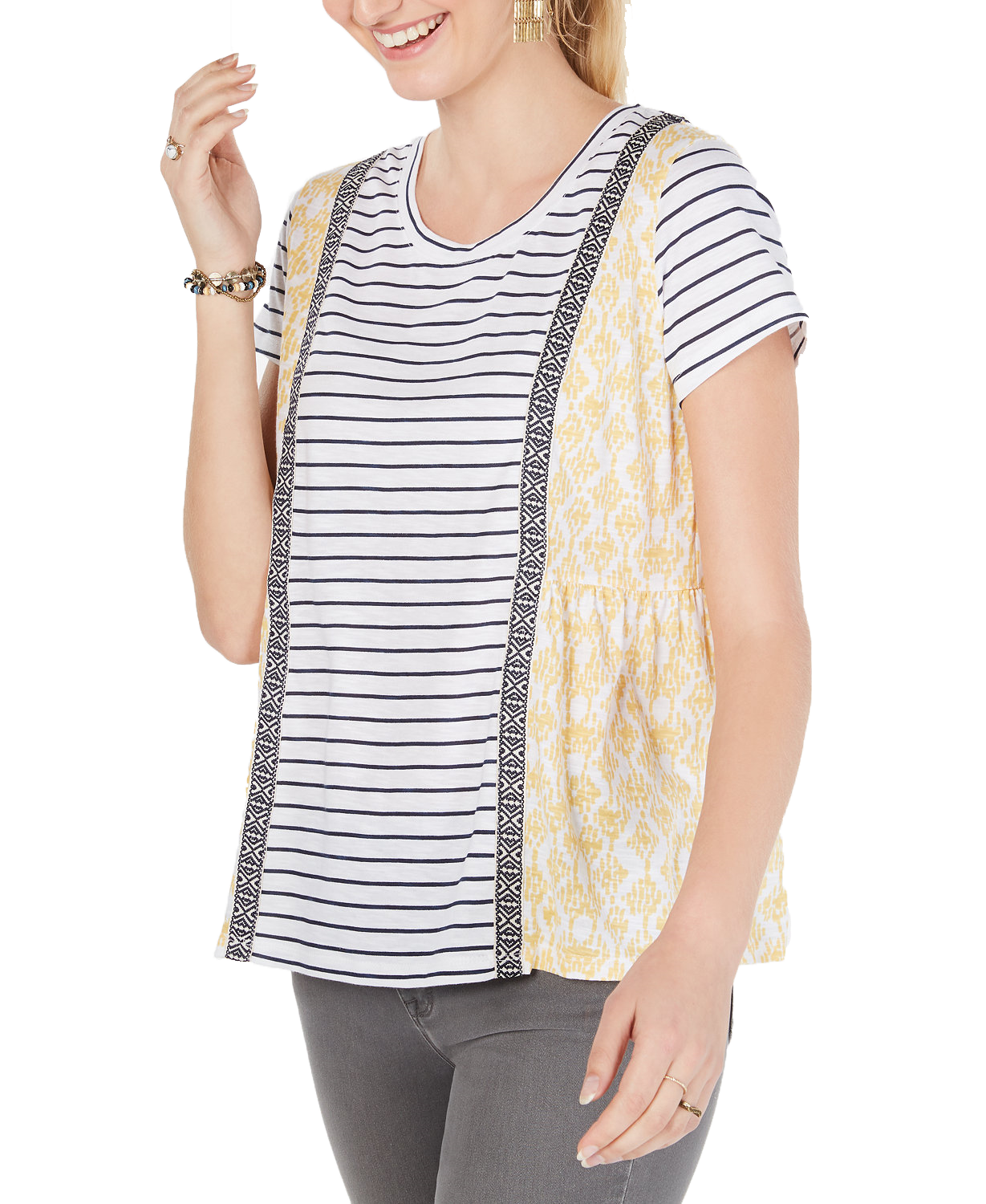 Style & Co Women Printed Short Sleeve Top Harmony Yellow