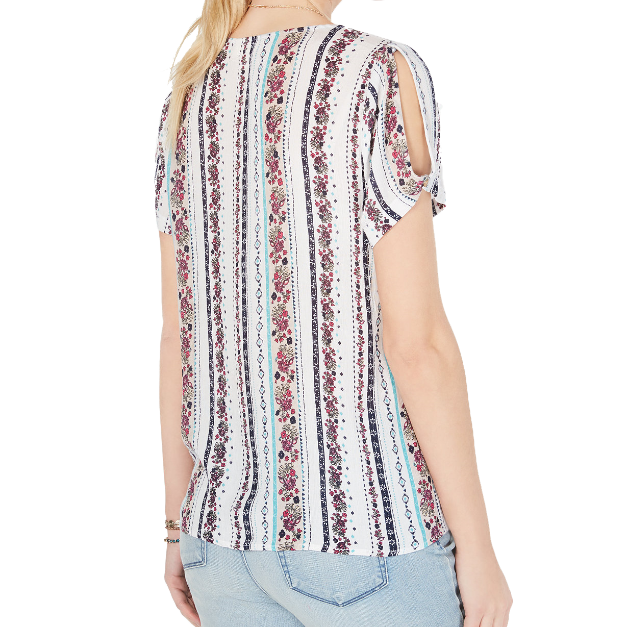 Style & Co Women Striped Knotted Split Sleeve Top