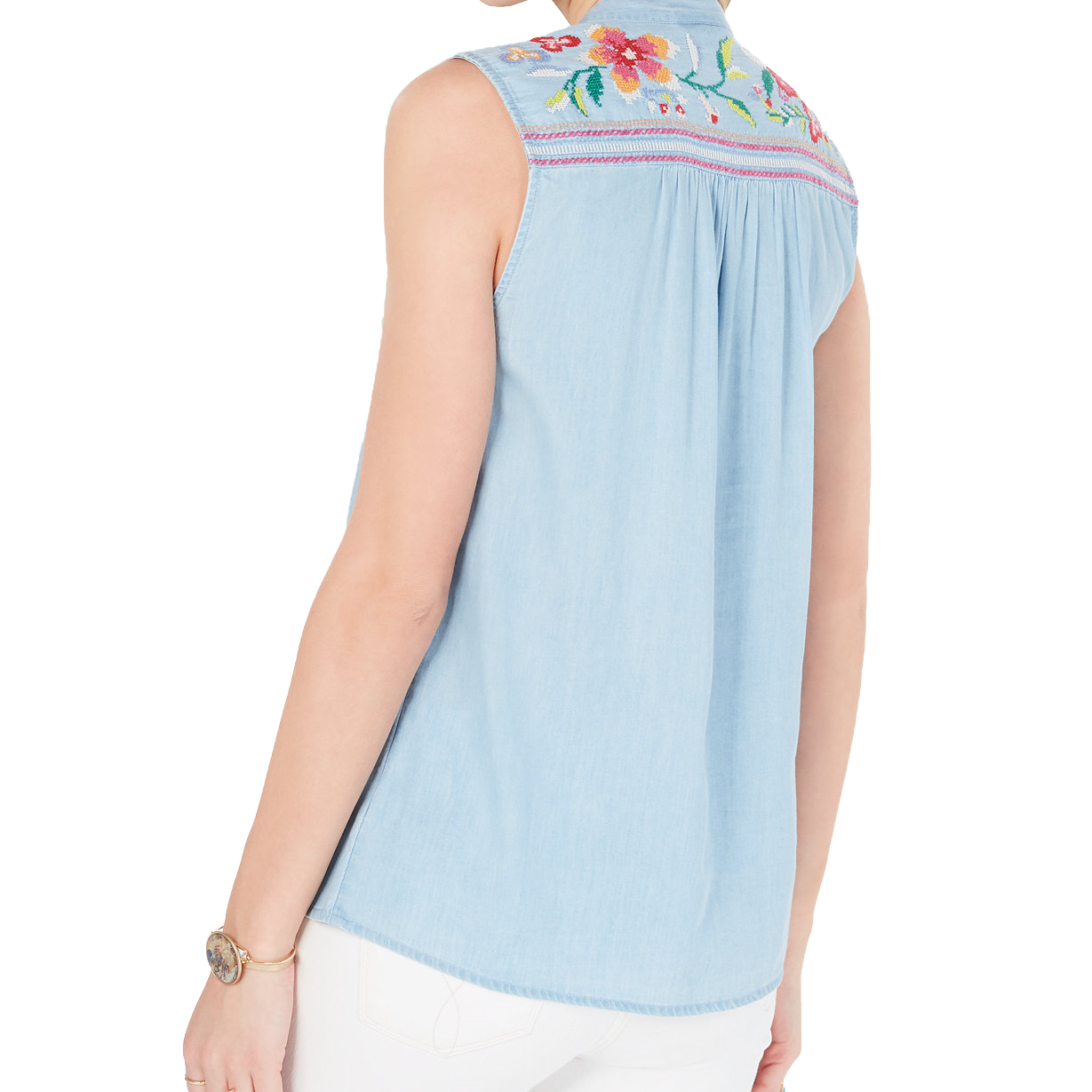 Style & Co Women Petite Embroidery Trim Top