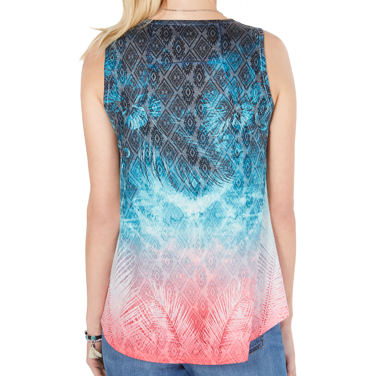 Style & Co Women Petite V Neck Printed Tank Top