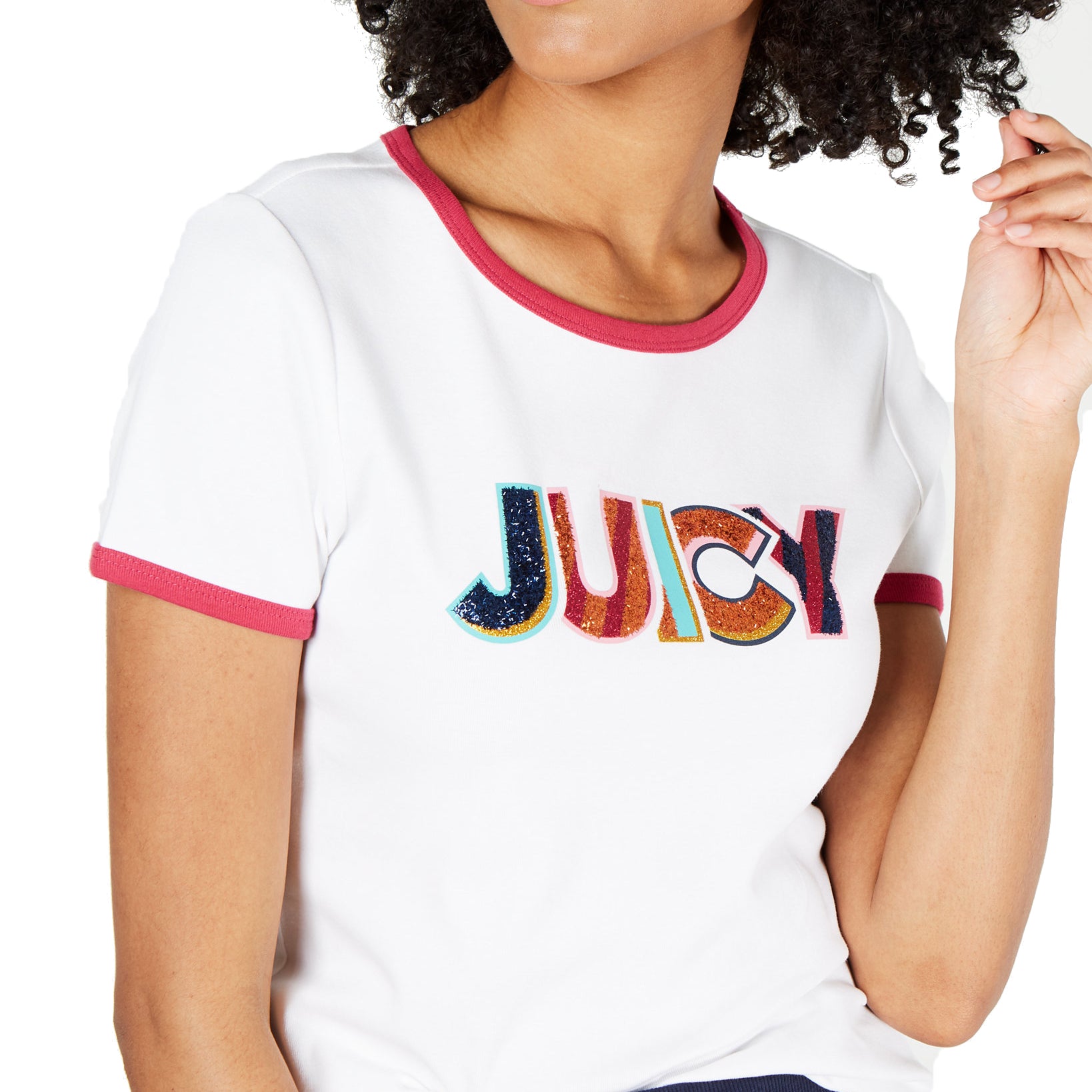 Juicy Couture Women Cotton Sequin Graphic T Shirt