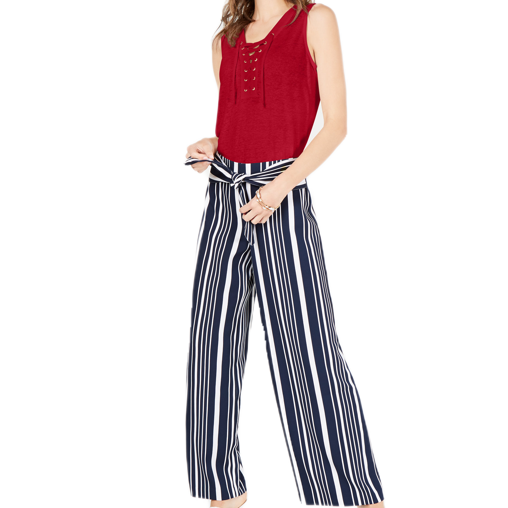 INC International Concepts Women Lace Up Top Real Red