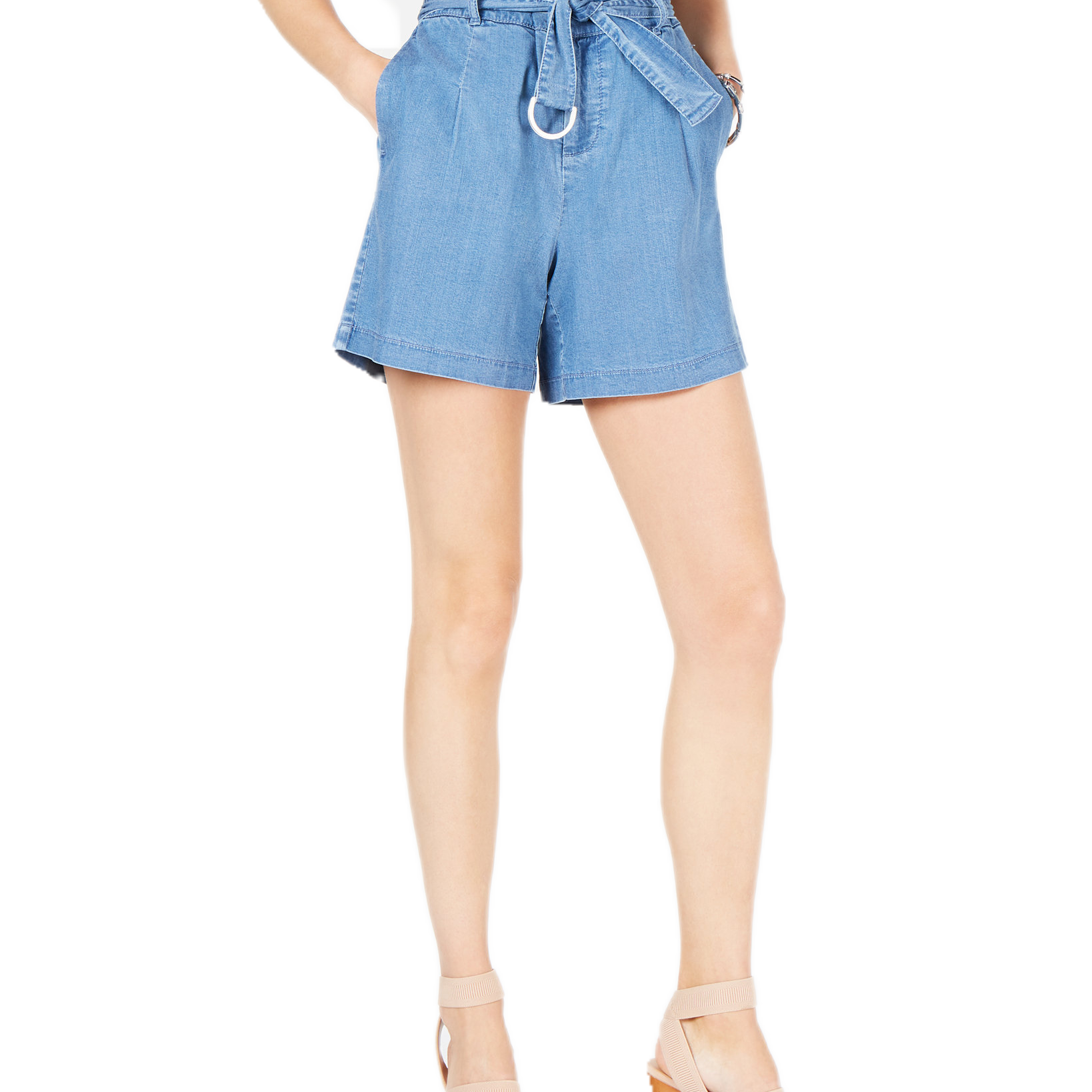 INC International Concepts Women Paperbag Jean Shorts Dark Indigo