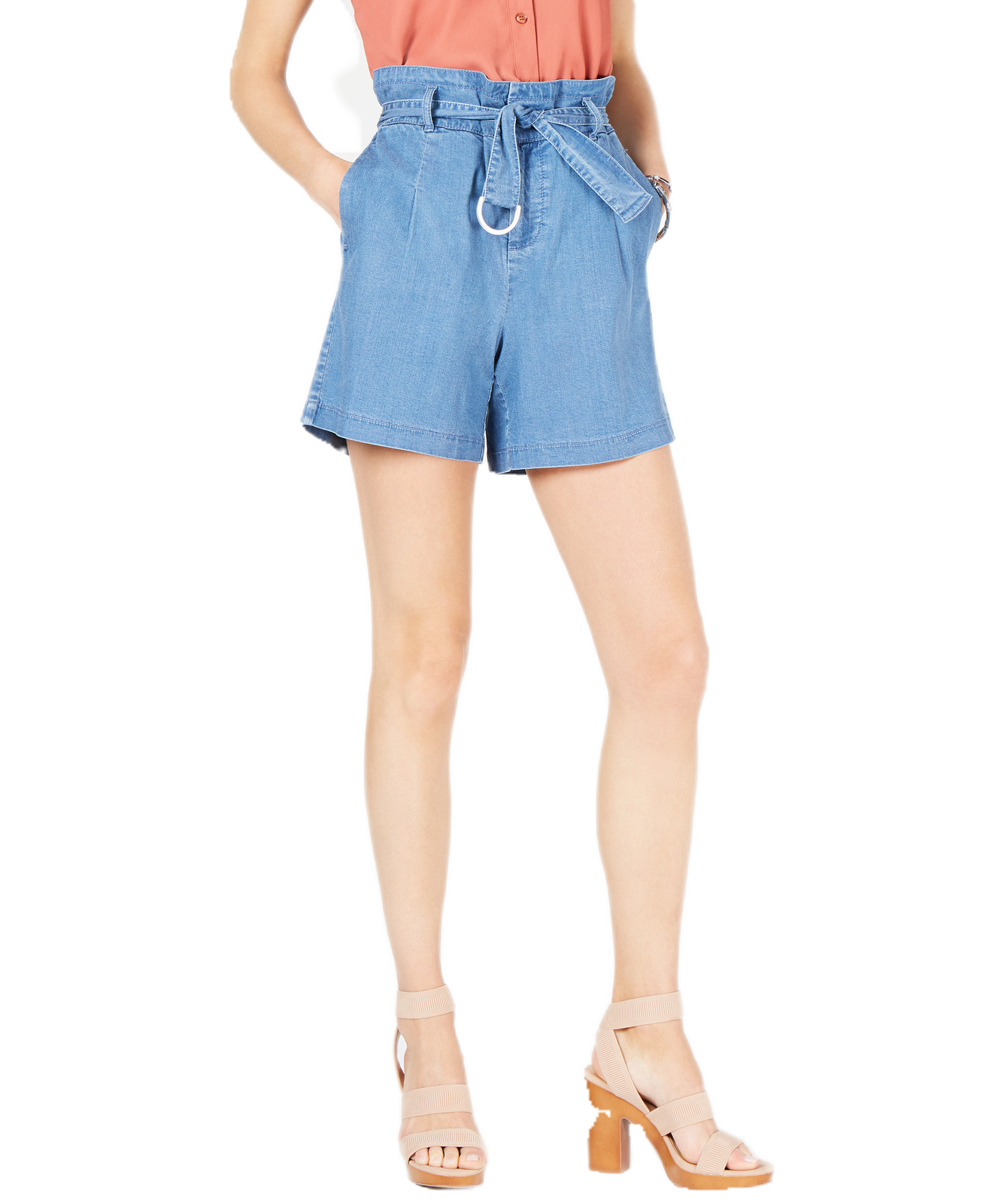 INC International Concepts Women Paperbag Jean Shorts Dark Indigo
