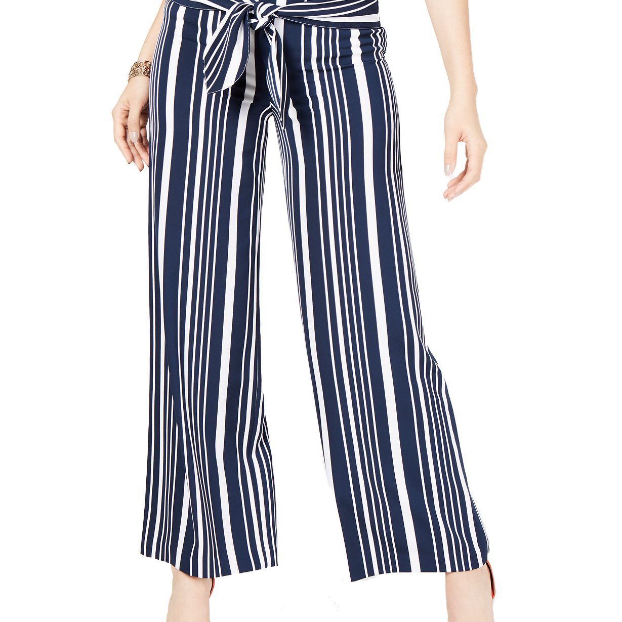 INC International Concepts Women Petite Striped Tie Waist Pants Barcode Stripe