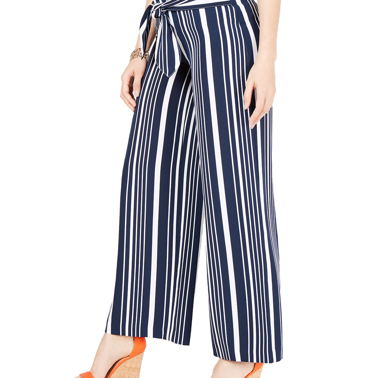 INC International Concepts Women Petite Striped Tie Waist Pants