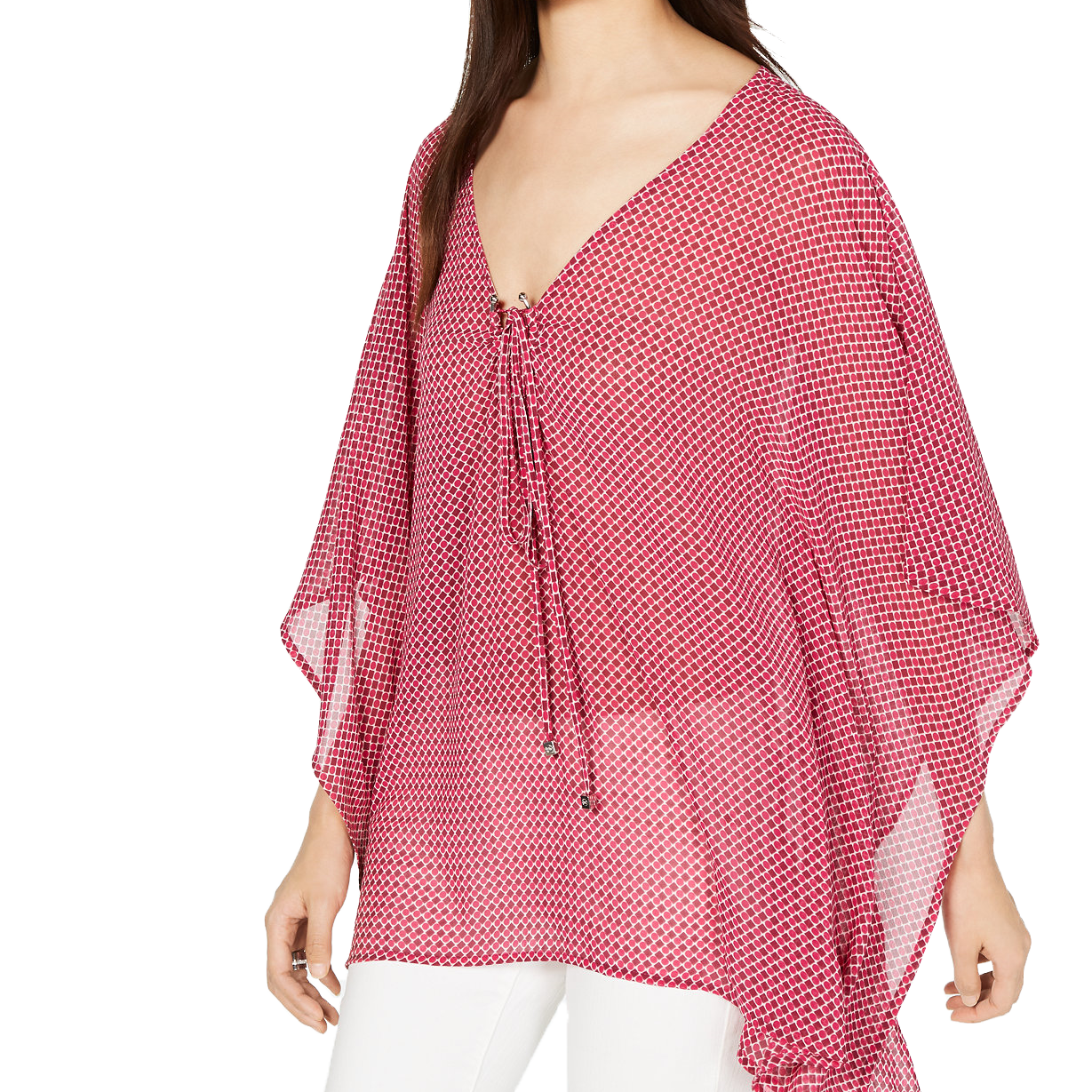 MICHAEL Michael Kors Women Bias Tile Print Top Deep Fuchsia Garnet