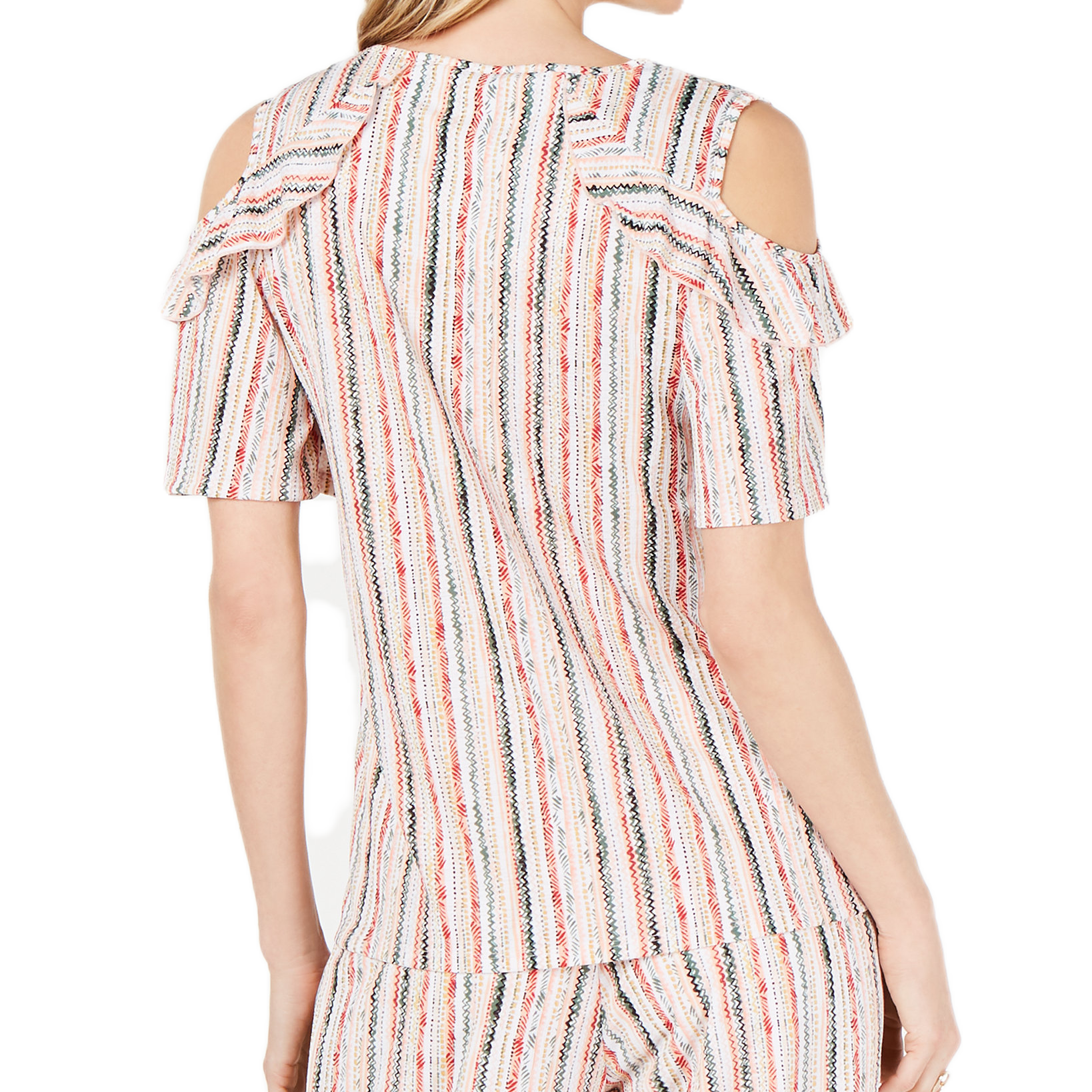 JM Collection Women Ruffled Cold Shoulder Top