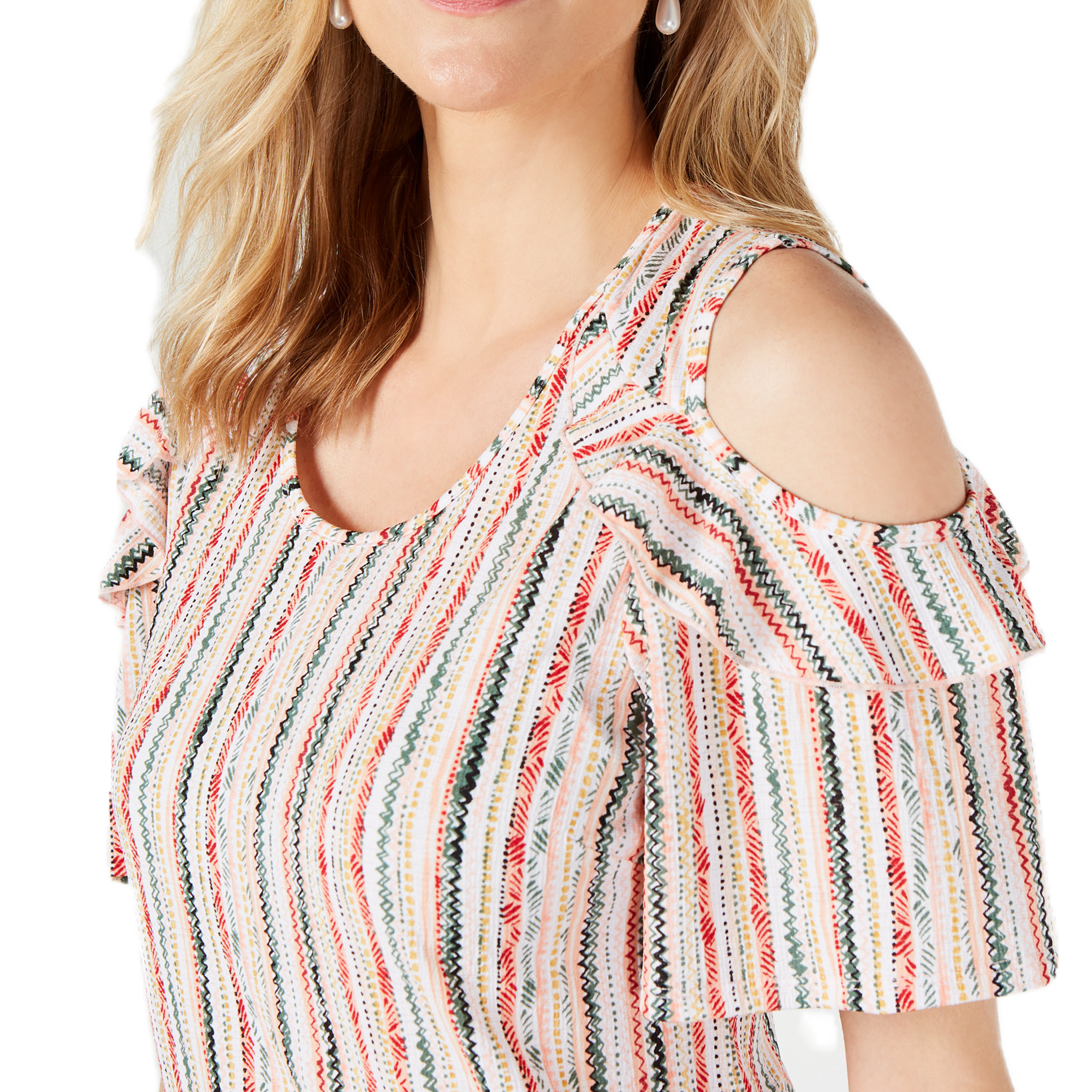 JM Collection Women Ruffled Cold Shoulder Top